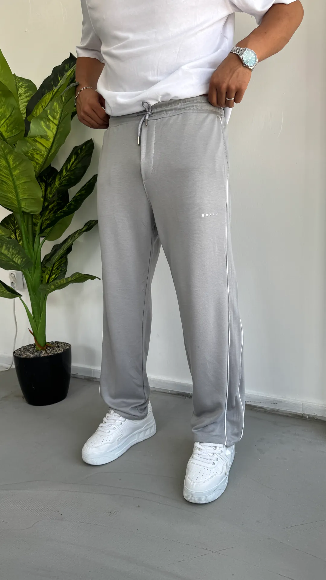 Oysho Kumaş Şerit Detay Pantolon - Gri