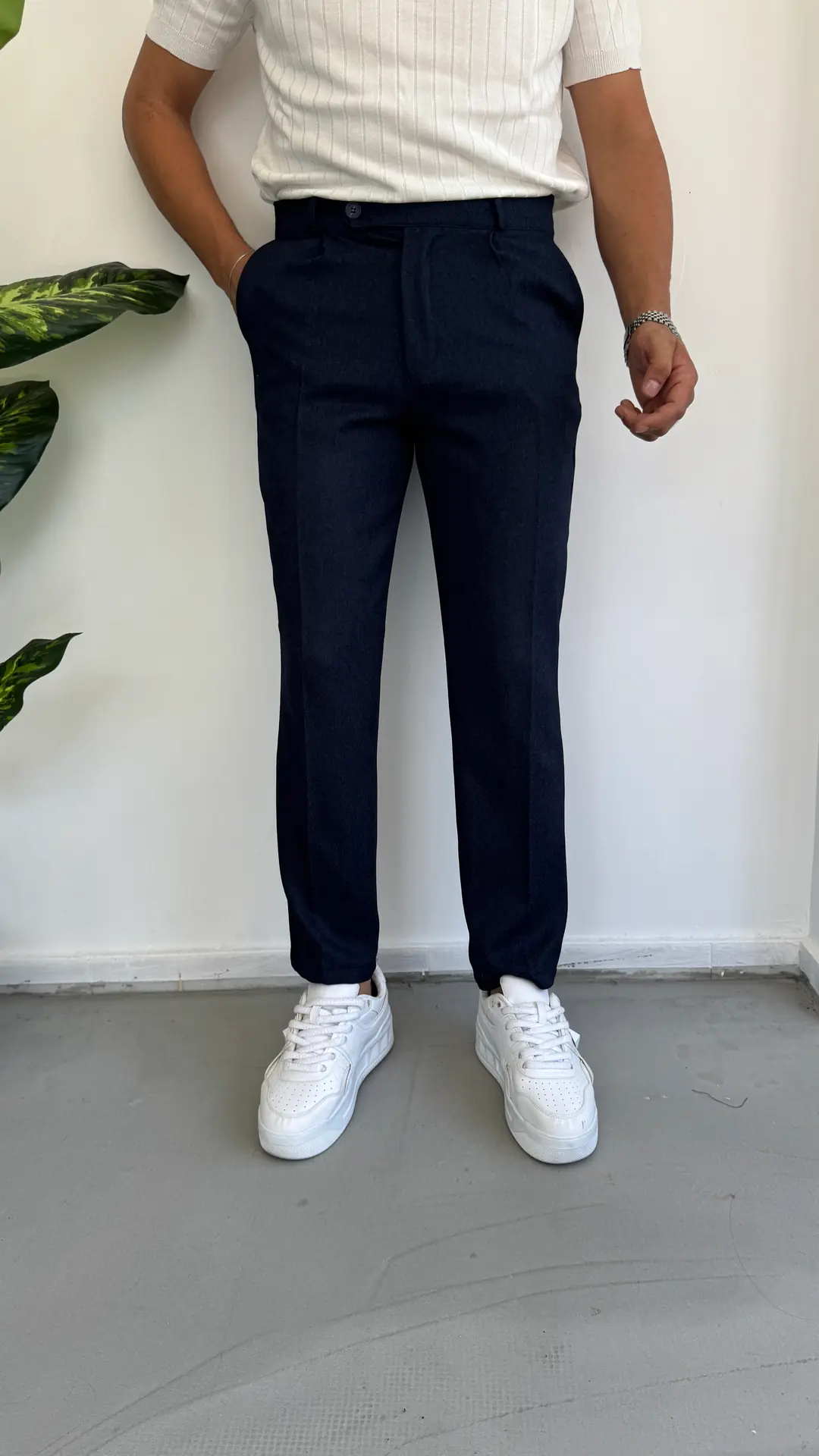 Pamuk Yün Kumaş Pantolon - Lacivert