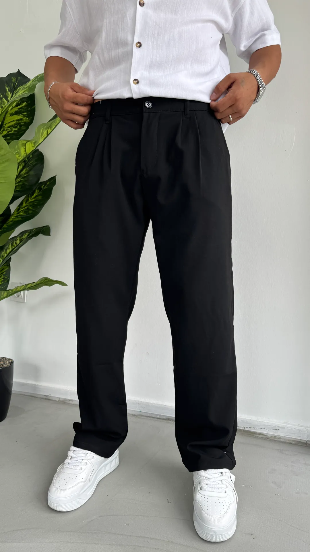 Baggy Pileli Kumaş Pantolon