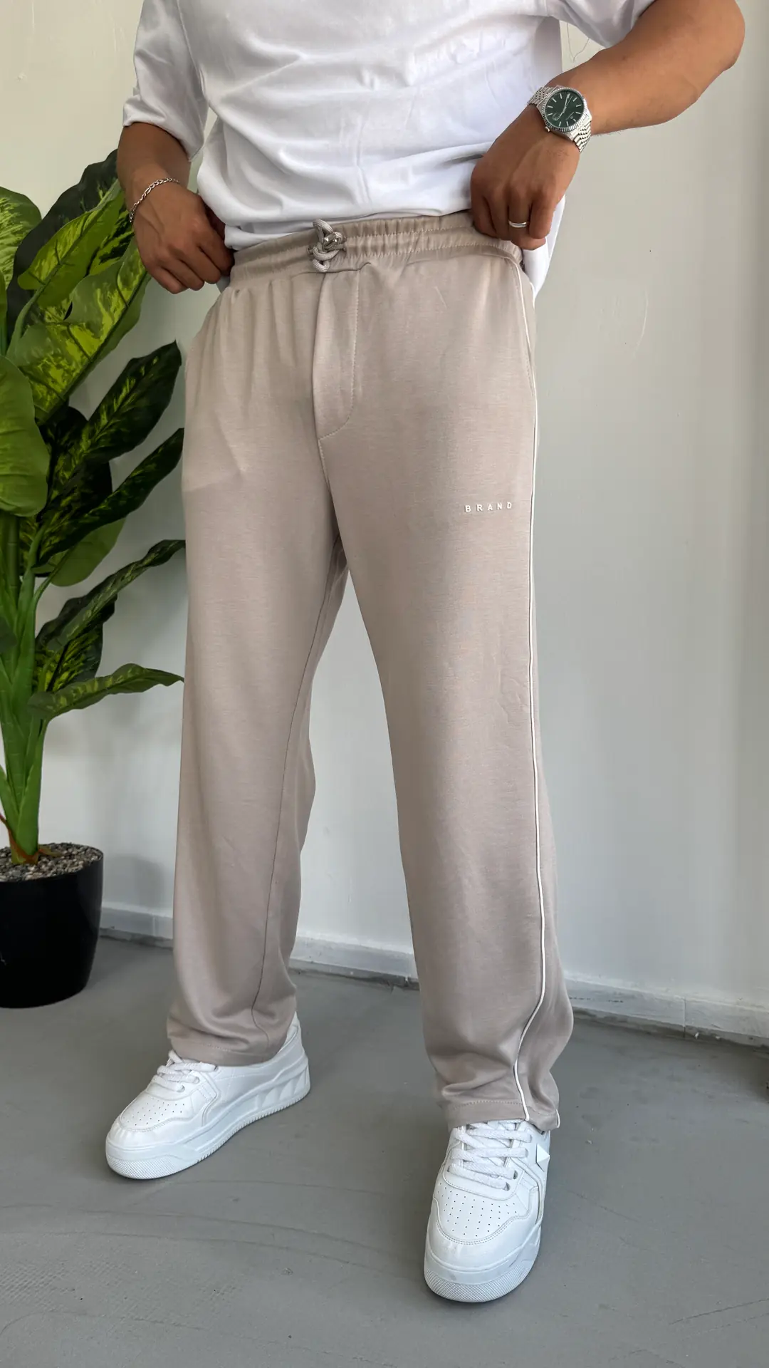 Oysho Kumaş Şerit Detay Pantolon - Bej