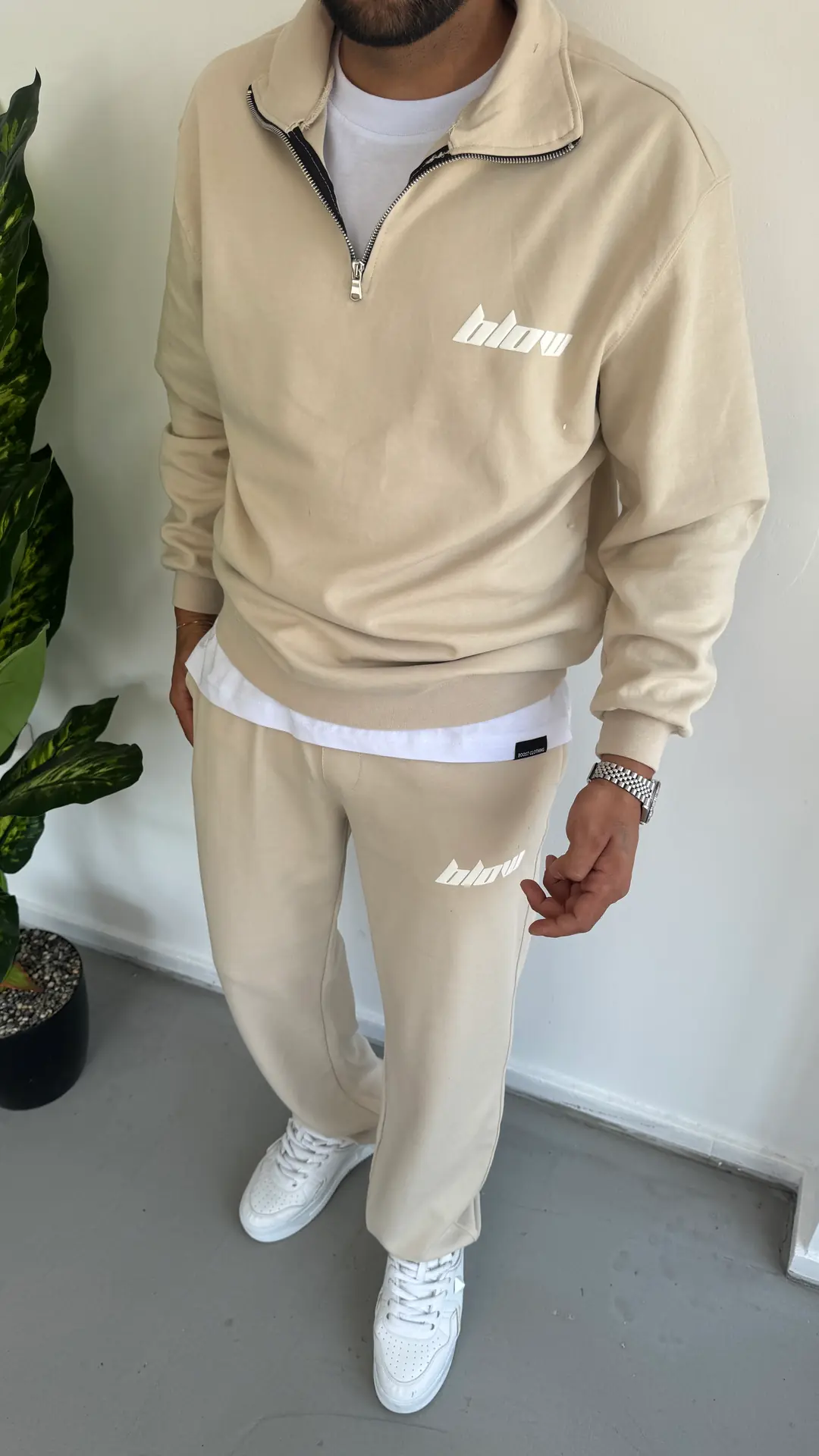 Blow Baskı Detay Takım ( T-shirt Hediyeli ) - Bej