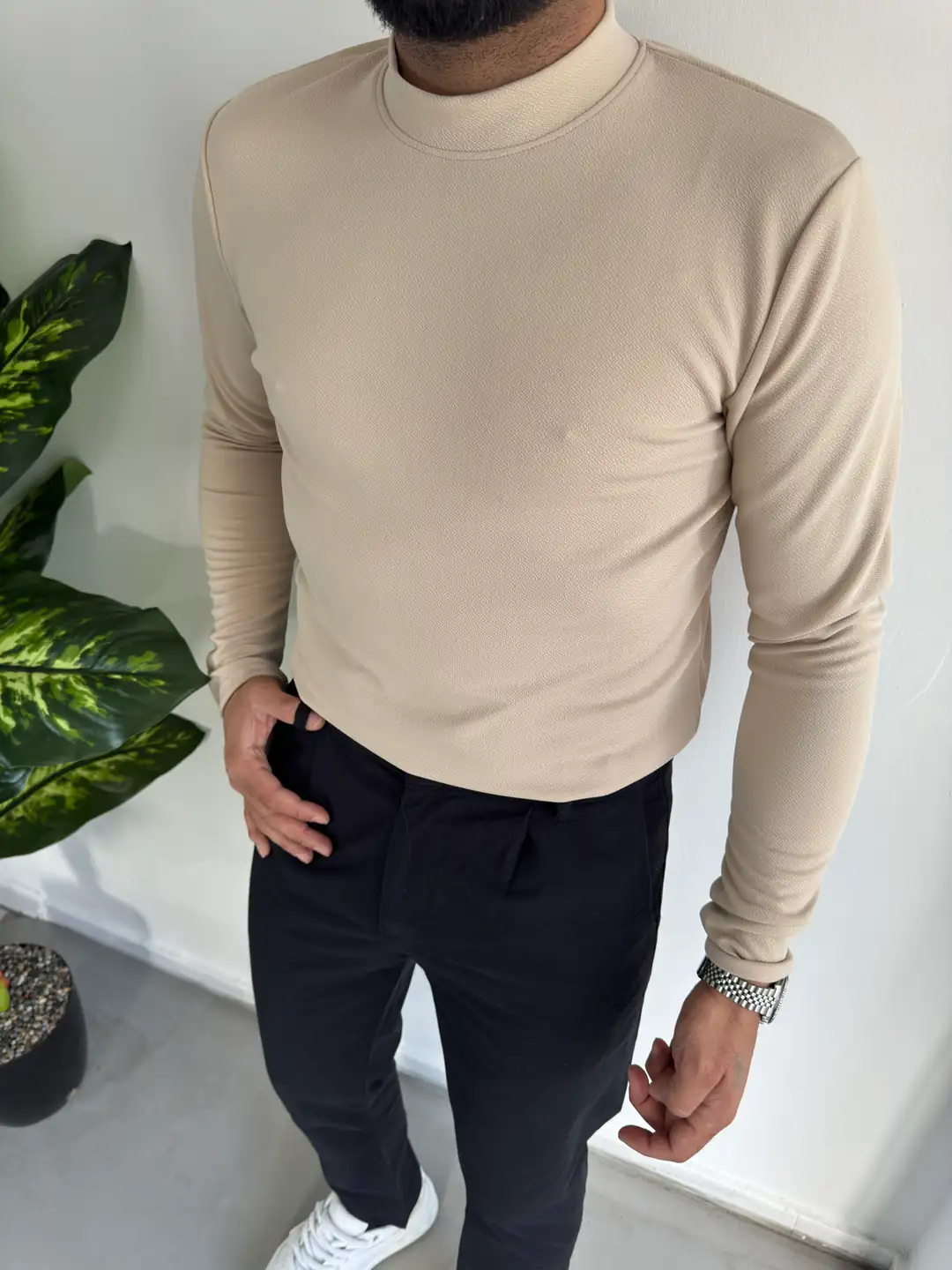 Yarım balıkçı kazak - Bej