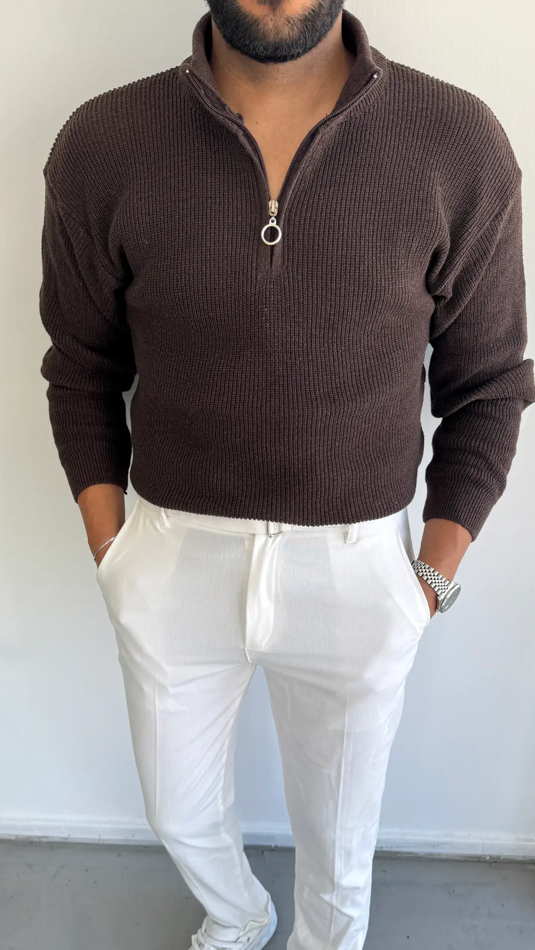 Triko Örme Kazak - Koyu Kahve