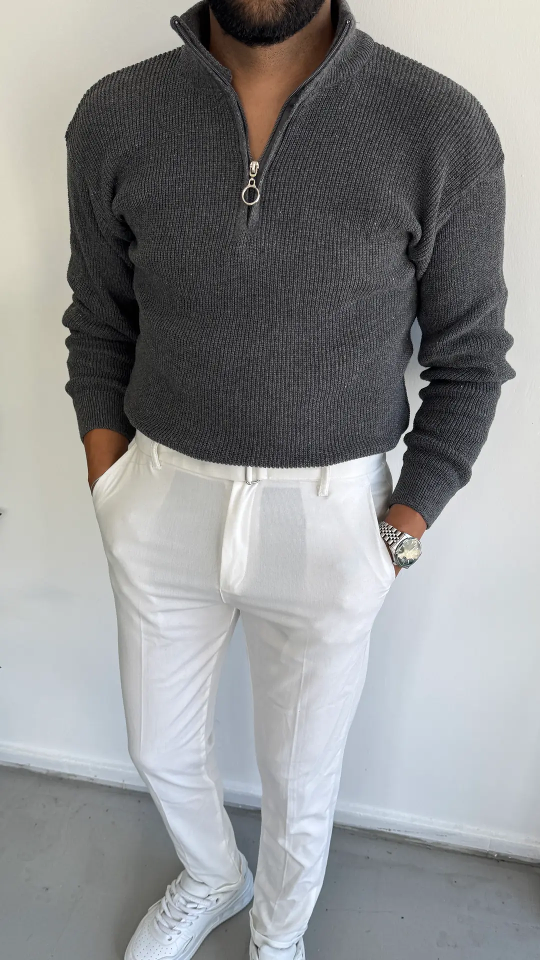 Triko Örme Kazak - Füme