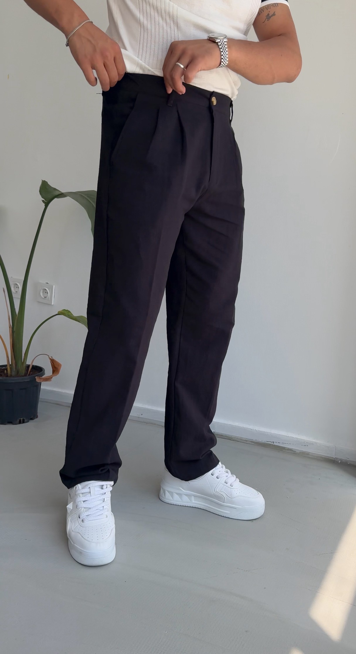 Pileli Baggy Kalıp kumaş pantolon
