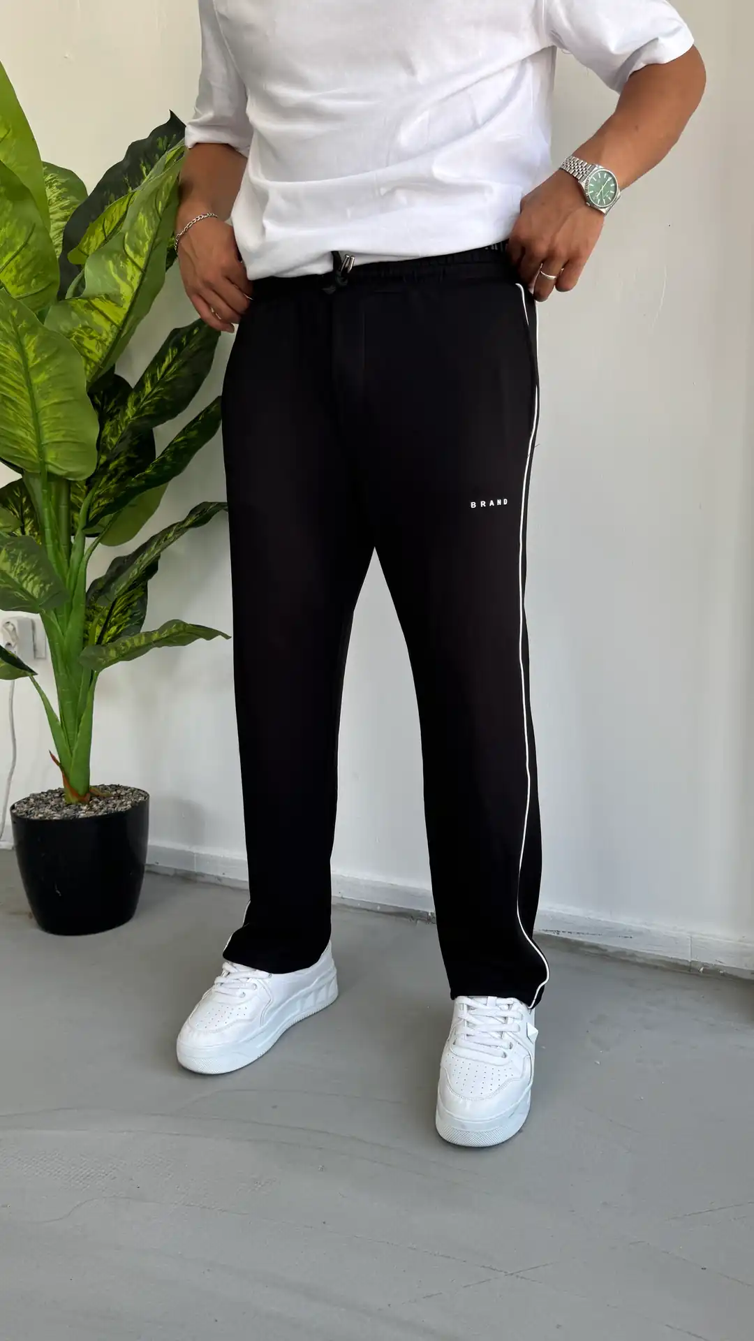 Oysho Kumaş Şerit Detay Pantolon - Siyah