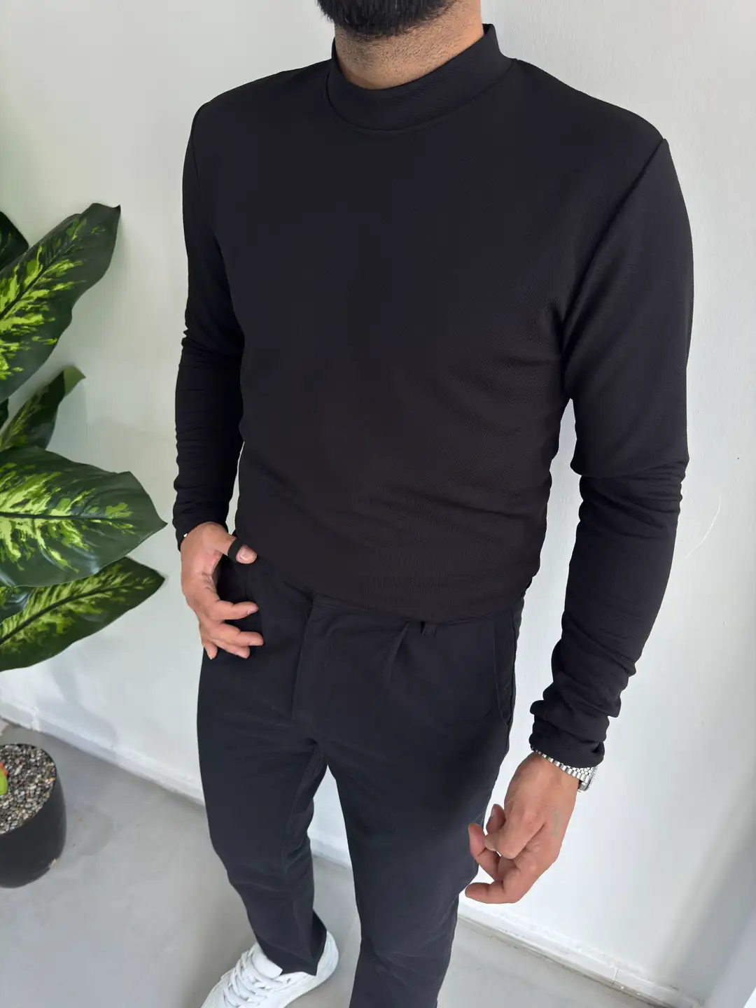 Yarım balıkçı kazak - Siyah