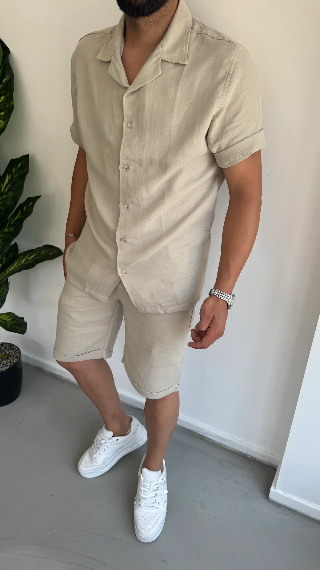 Müslin Kumaş Gömlekli takım - Bej