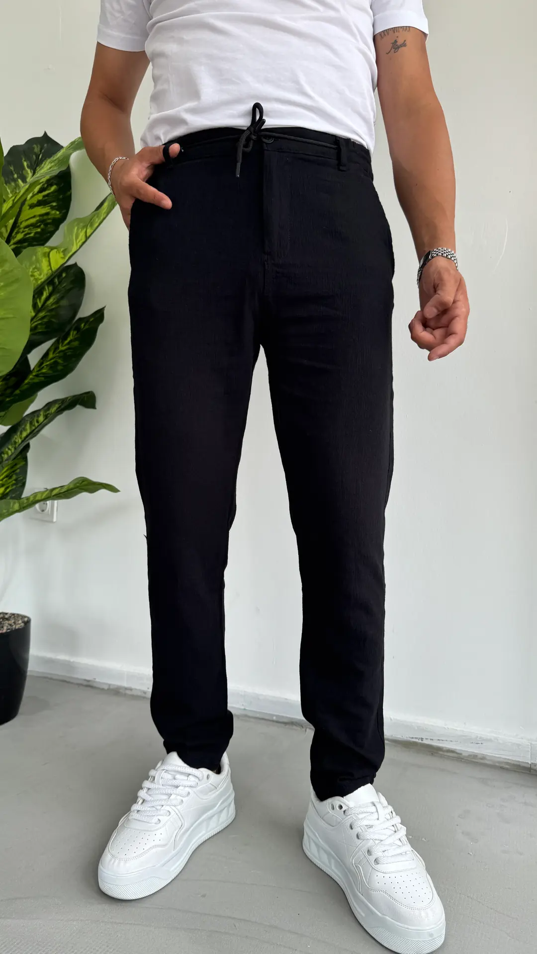 Flamlı Keten Pantolon