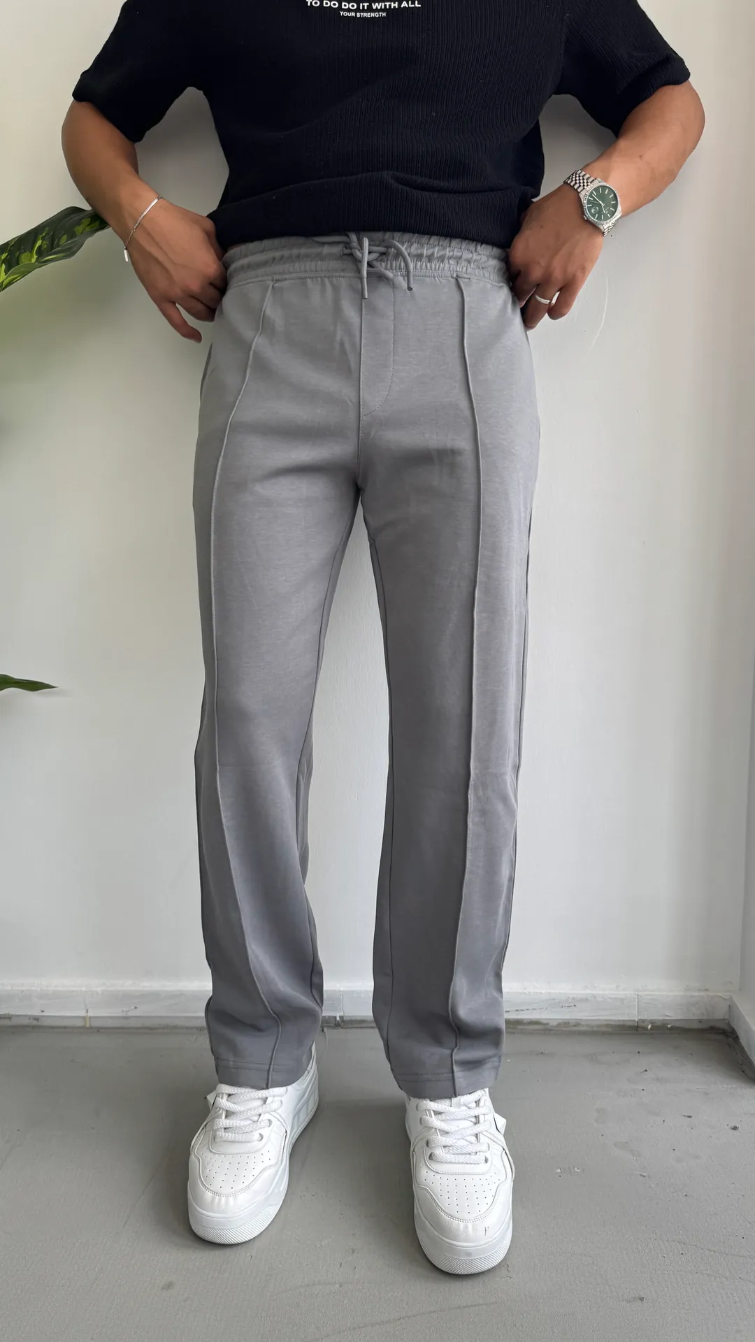 Çima Detay Pantolon ( Double Face Kumaş ) - Gri