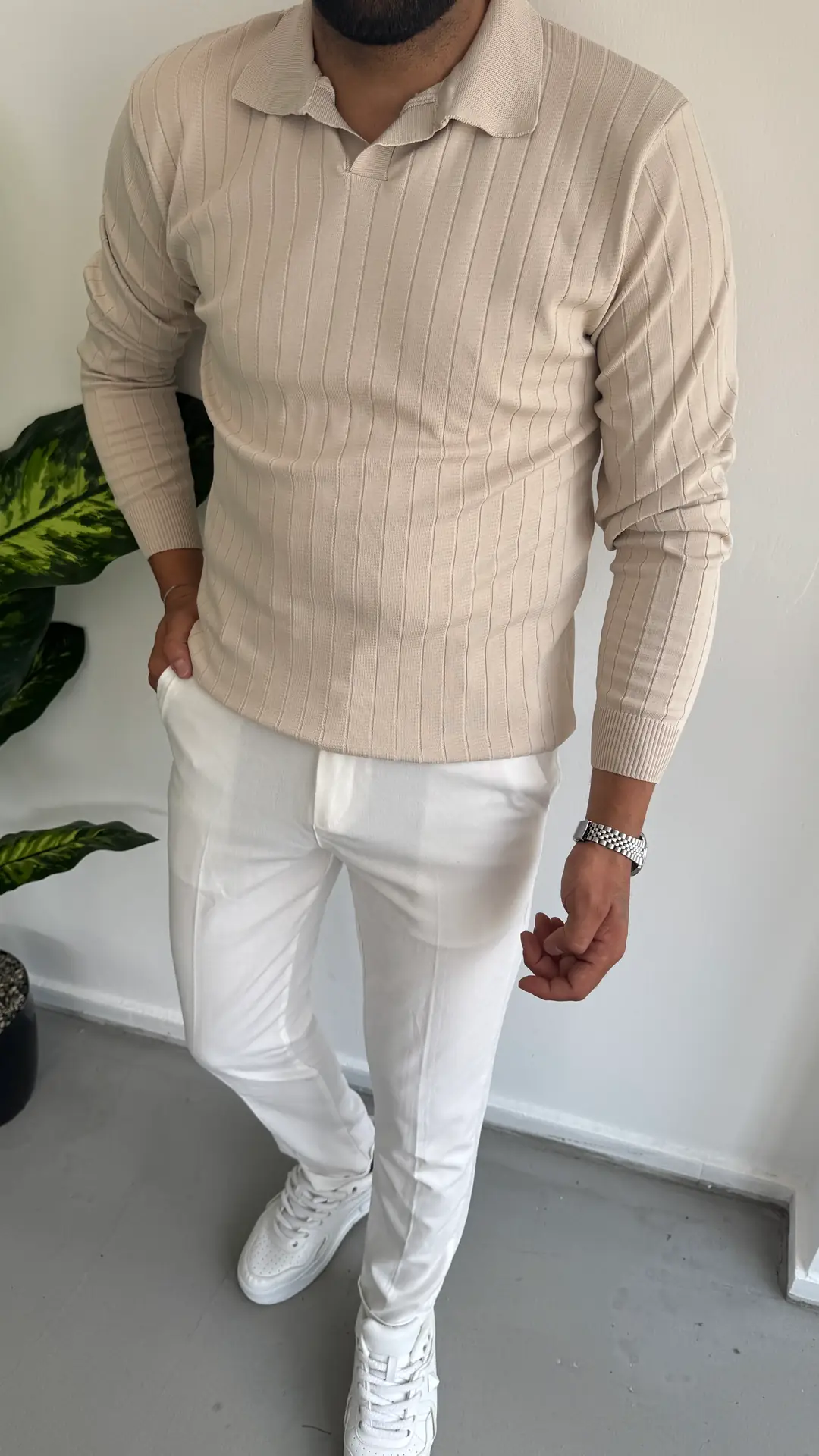 Triko Kazak Polo Yaka - Bej