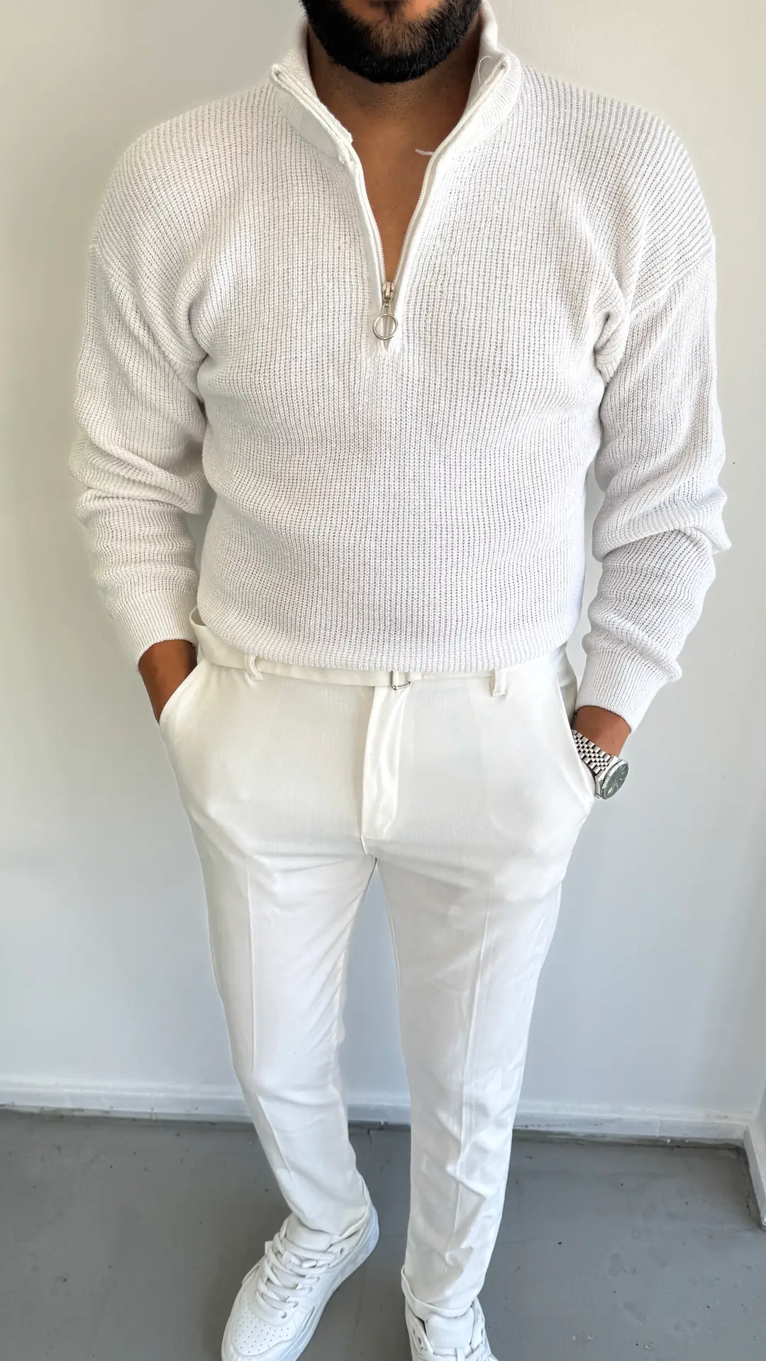 Triko Örme Kazak - Beyaz