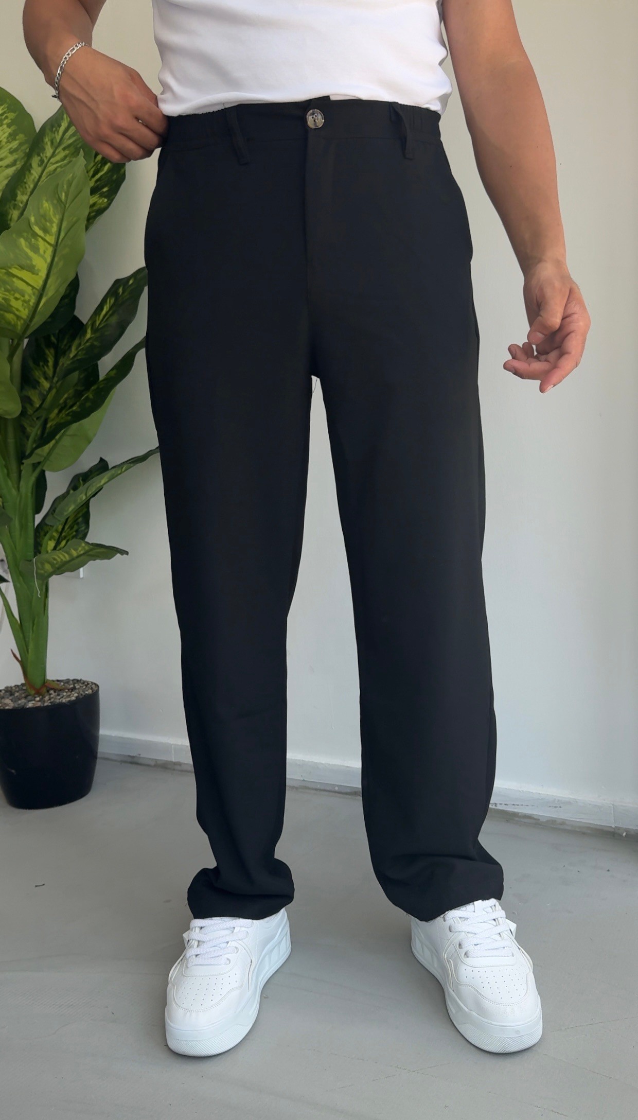 Baggy kalıp bez ayağı kumaş pantolon