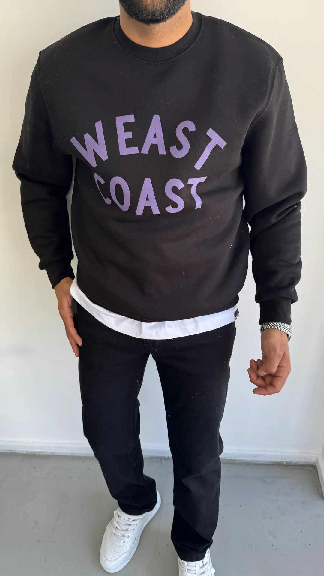 3 İplik Şardonlu Sweatshirt ( Bisiklet Yaka ) - Siyah