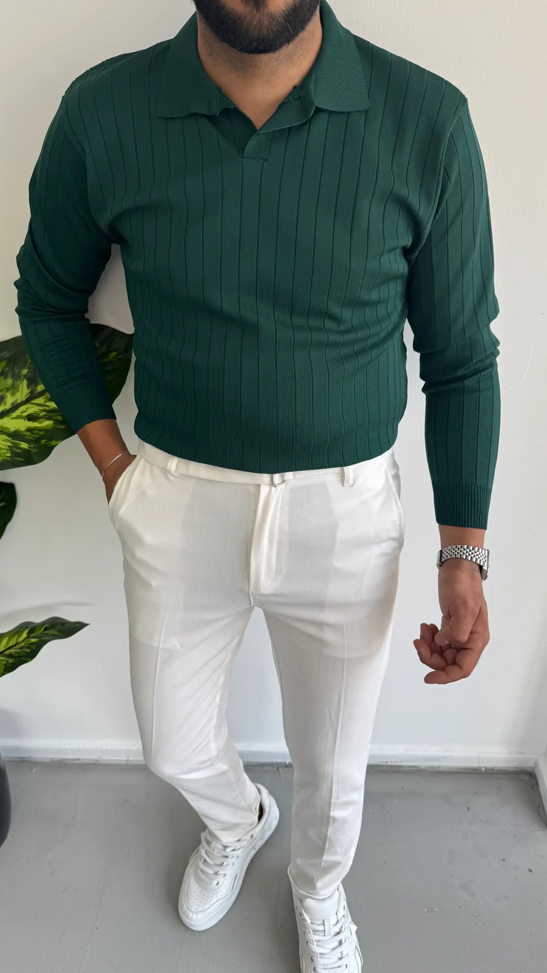 Triko Kazak Polo Yaka - Yeşil