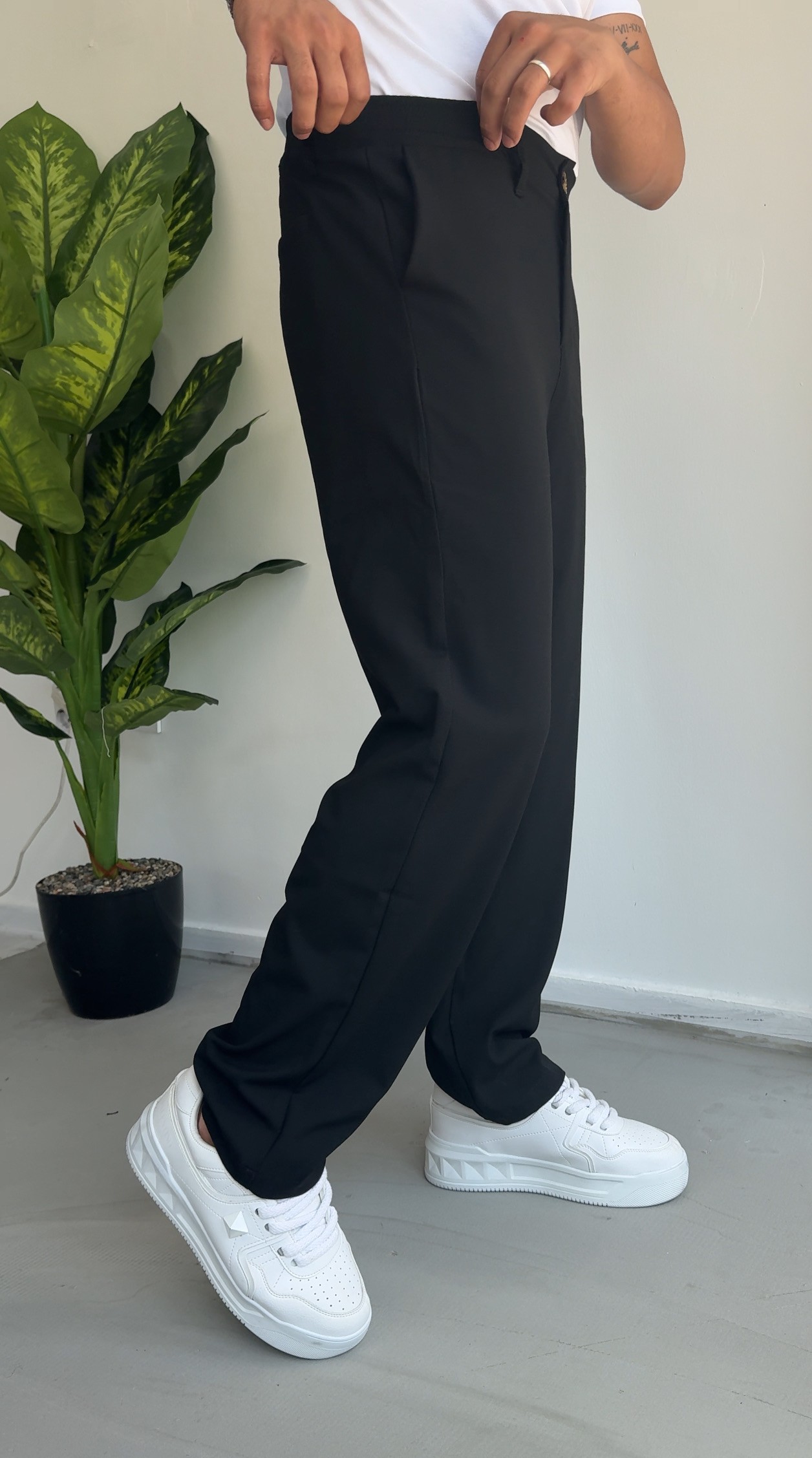 Baggy kalıp bez ayağı kumaş pantolon