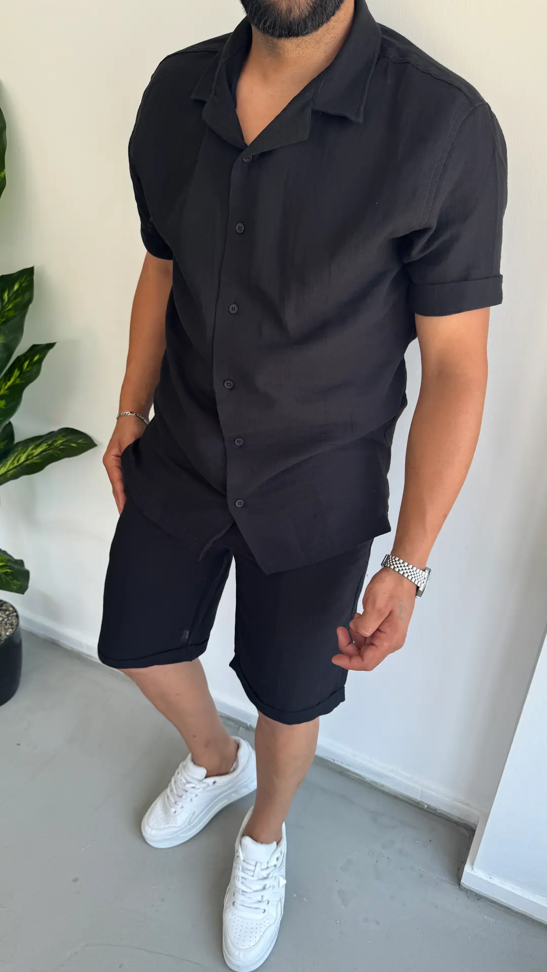 Müslin Kumaş Gömlekli takım - Siyah