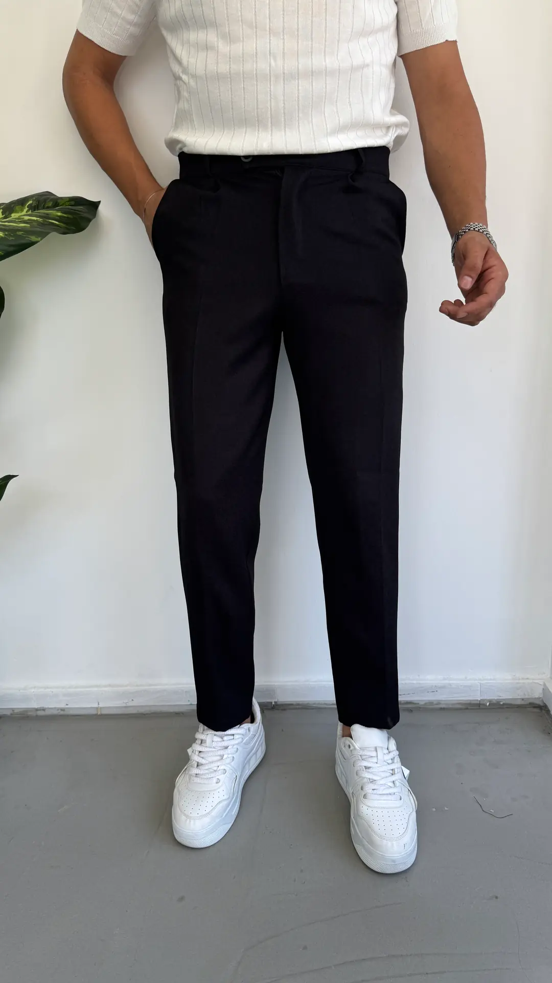 Pamuk Yün Kumaş Pantolon - Siyah