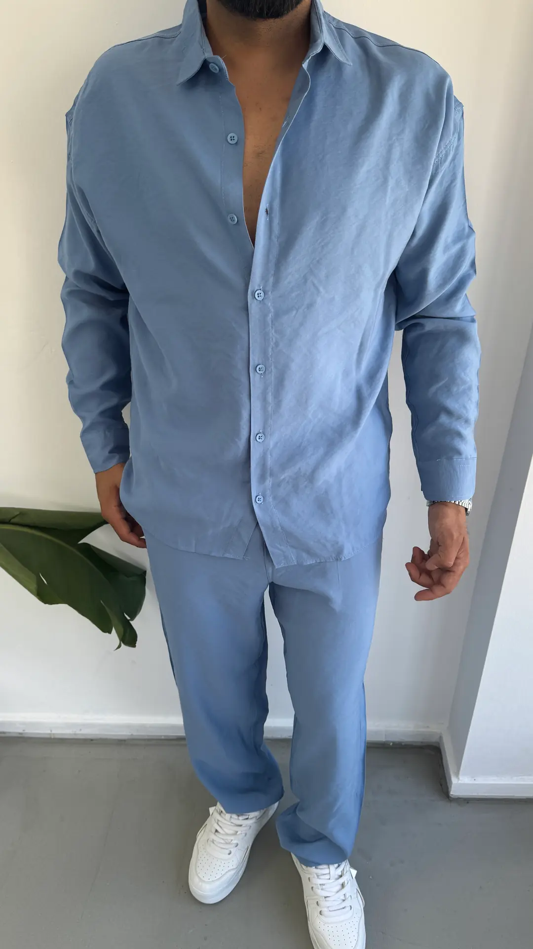 Sofia Kumaş Gömlekli Takım - Mavi