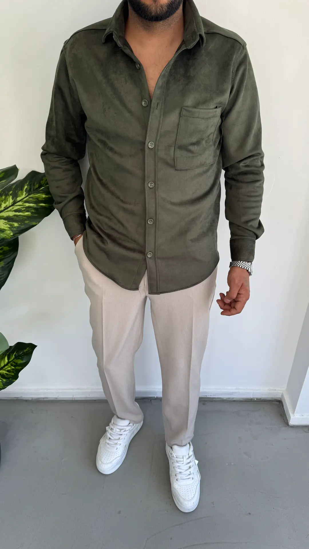 Nubuk Gömlek ( Cep Detay ) - Haki Yeşil