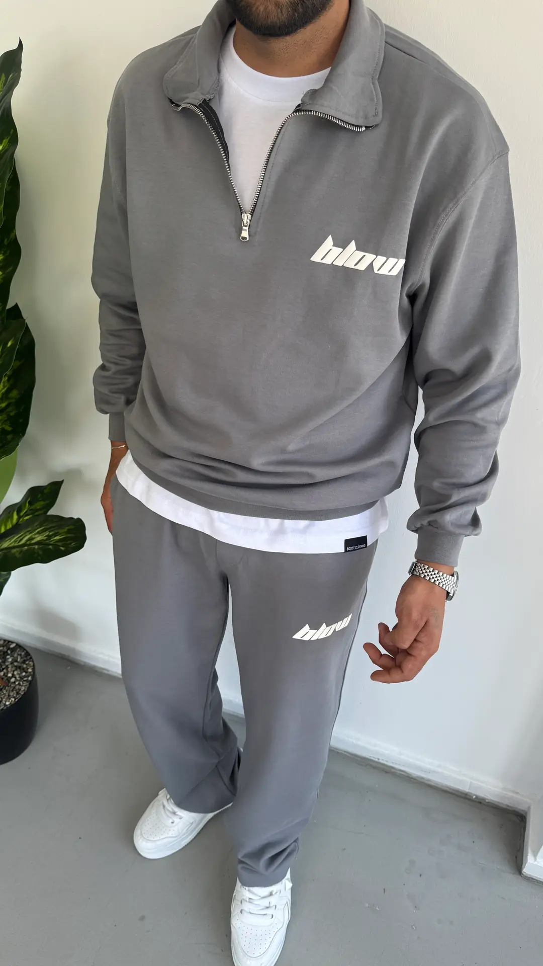 Blow Baskı Detay Takım ( T-shirt Hediyeli ) - Gri