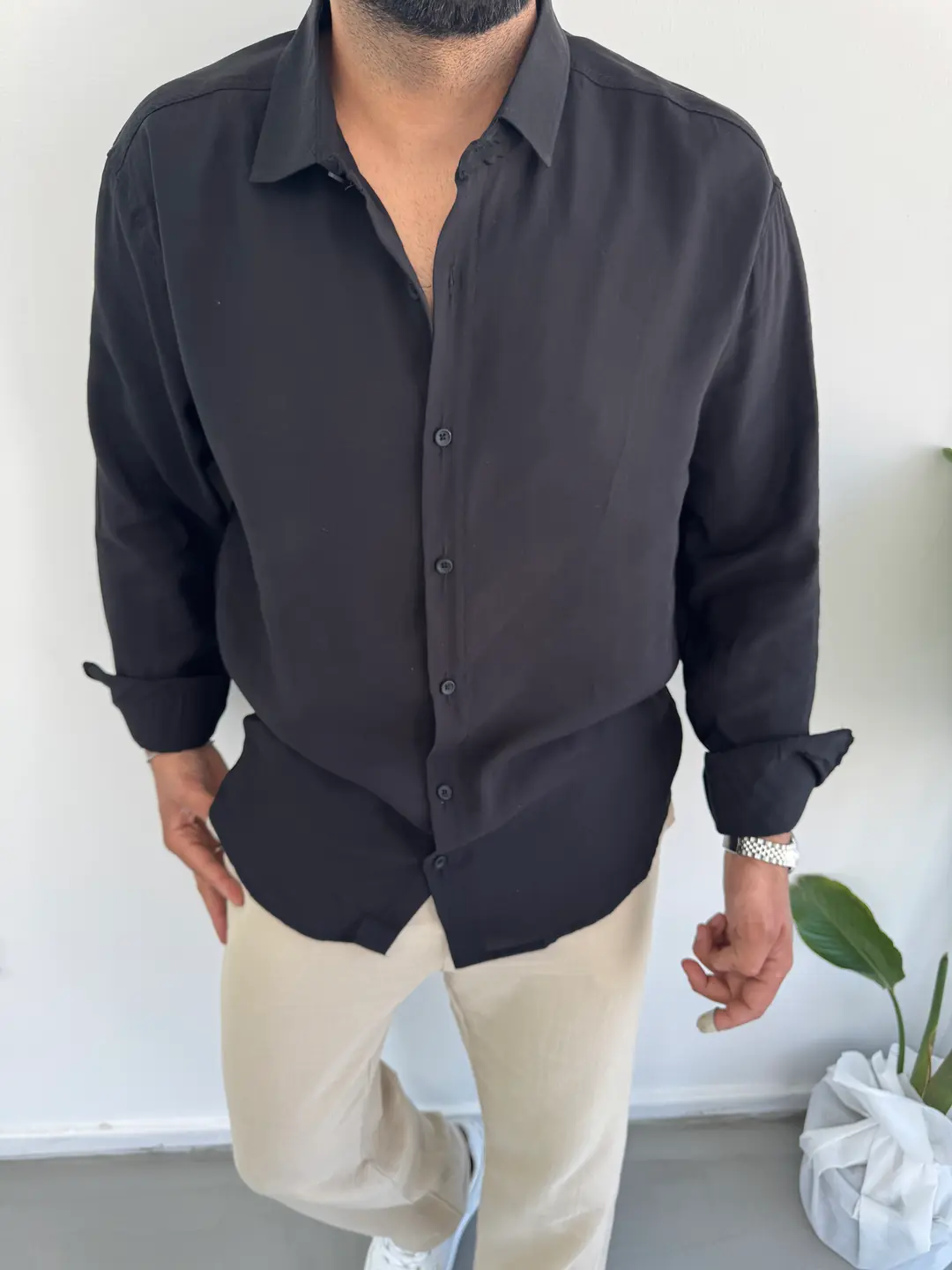 Tensel Kumaş Gömlek - Füme