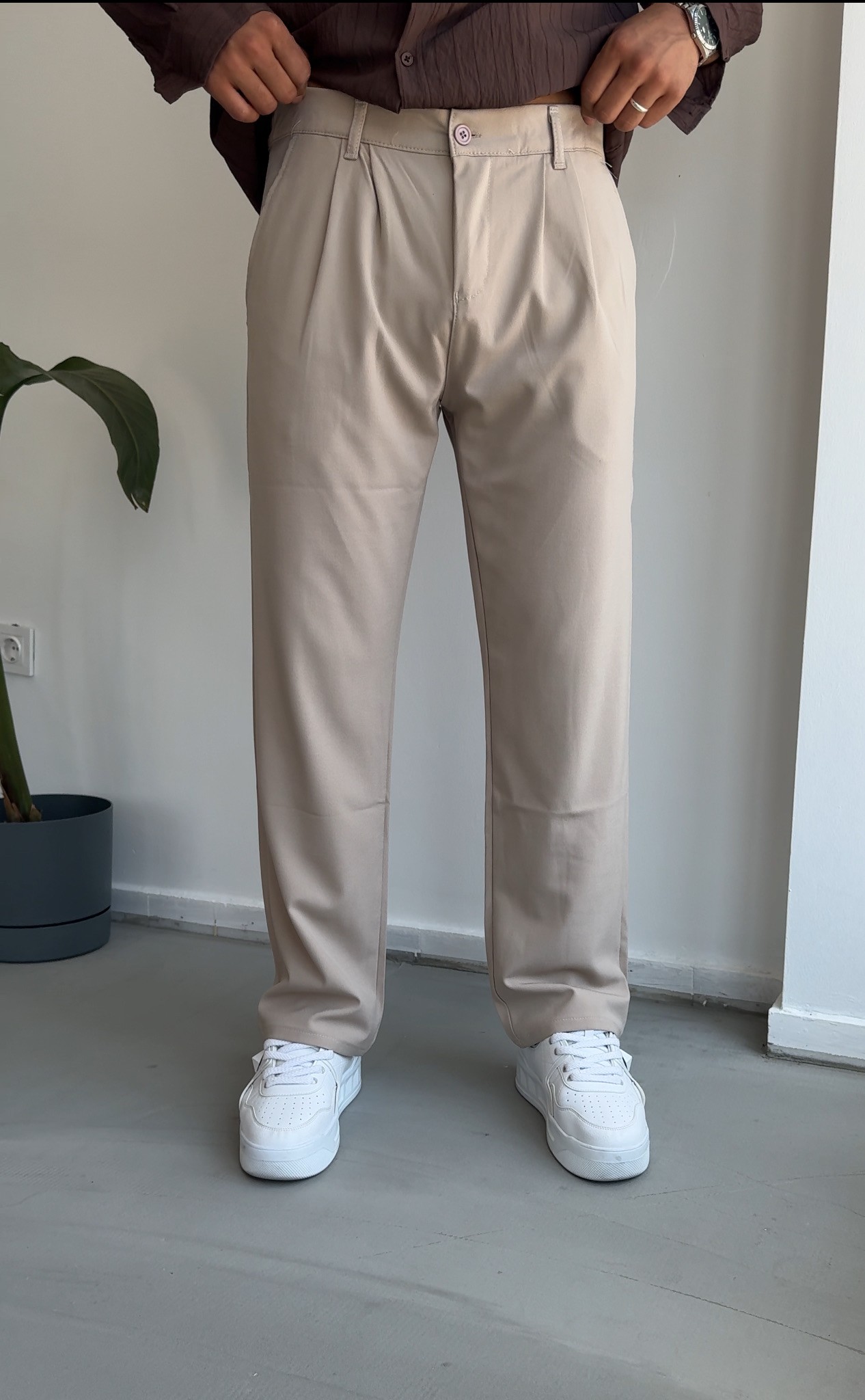 Pileli baggy kumaş pantolon