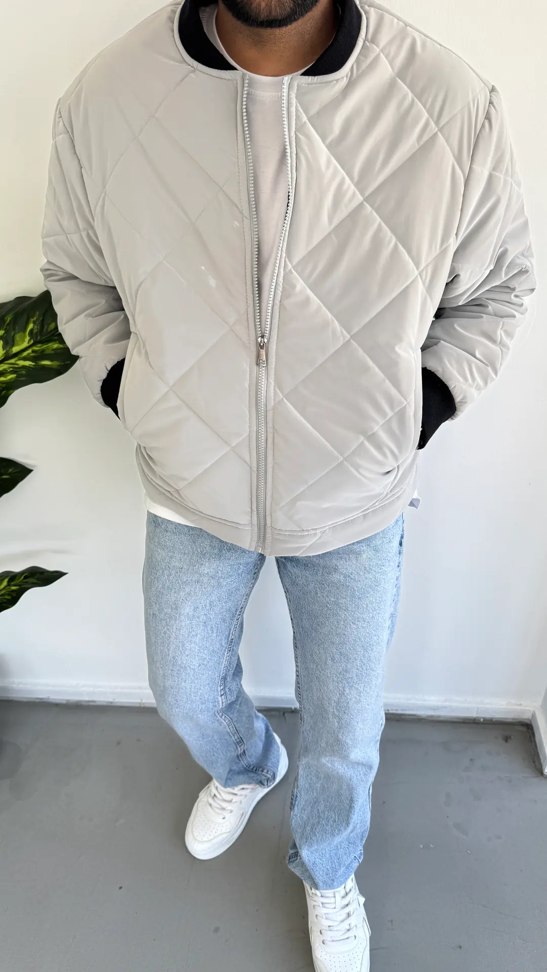 ZR Model Kapitone Bomber Ceket - Ekru