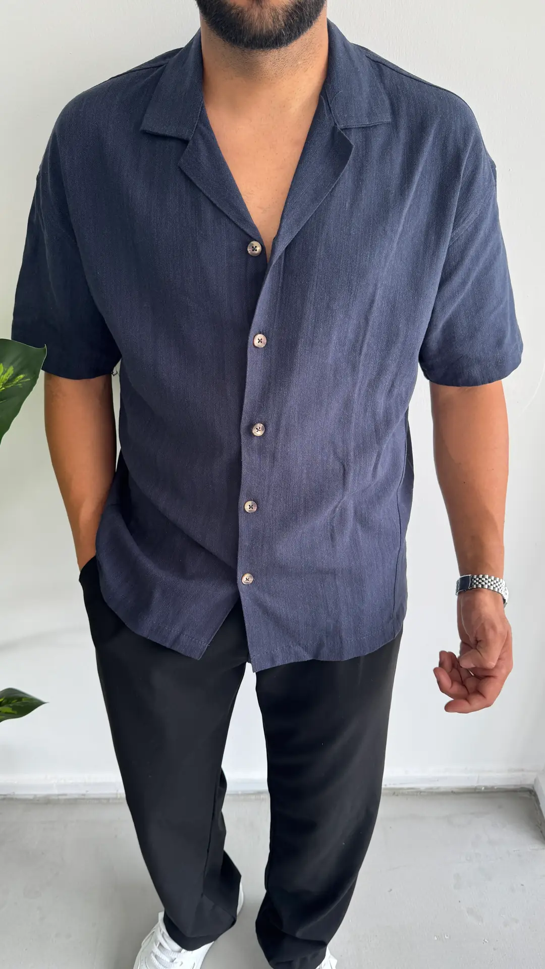 MR Keten Kısa Kol Gömlek - Lacivert