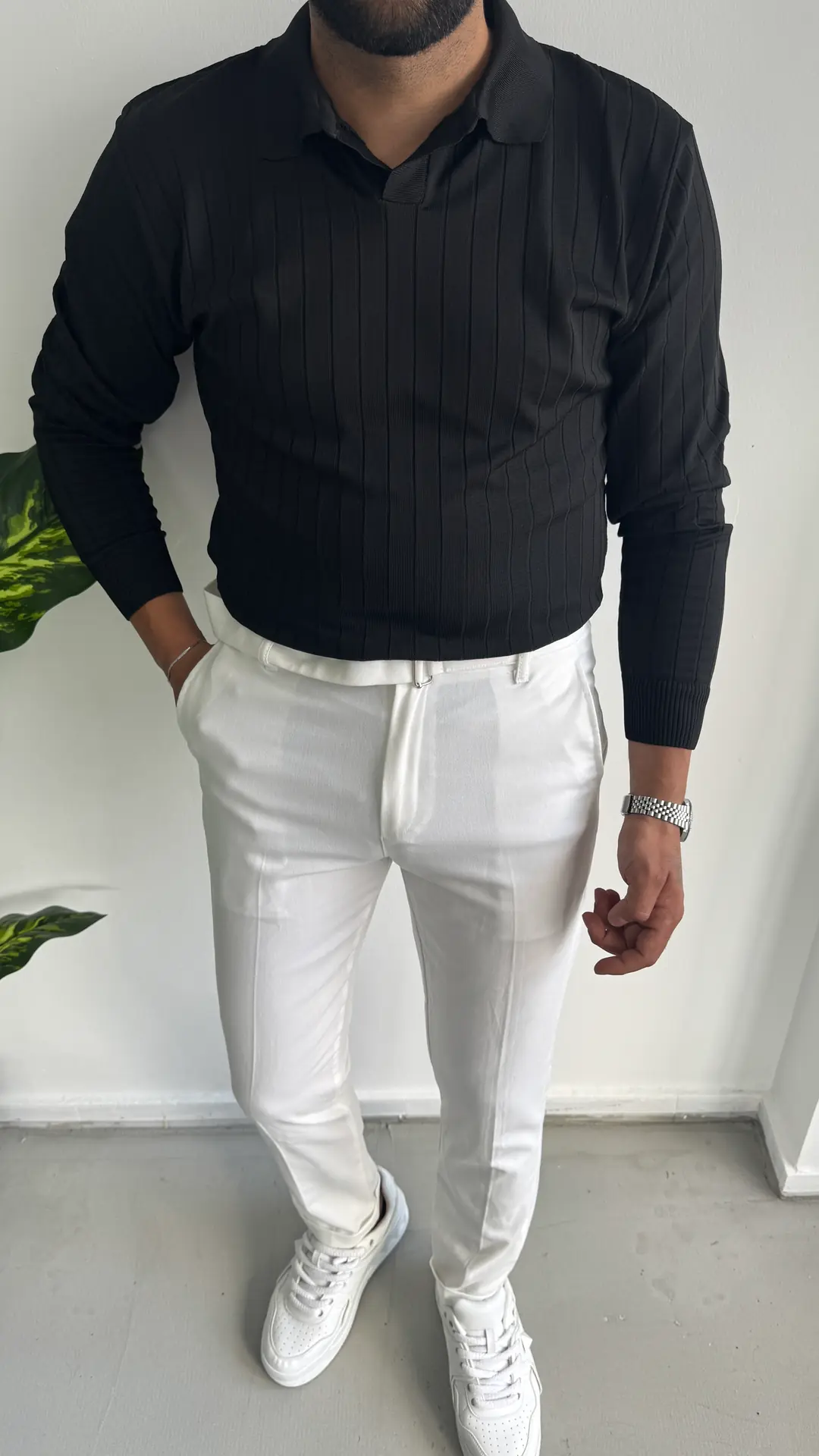 Triko Kazak Polo Yaka - Siyah