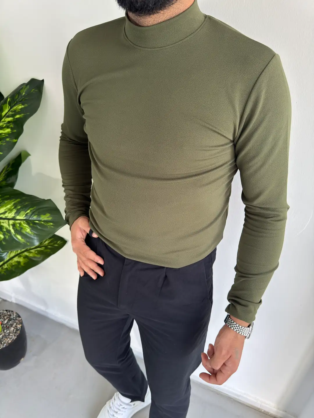 Yarım balıkçı kazak - Haki Yeşil