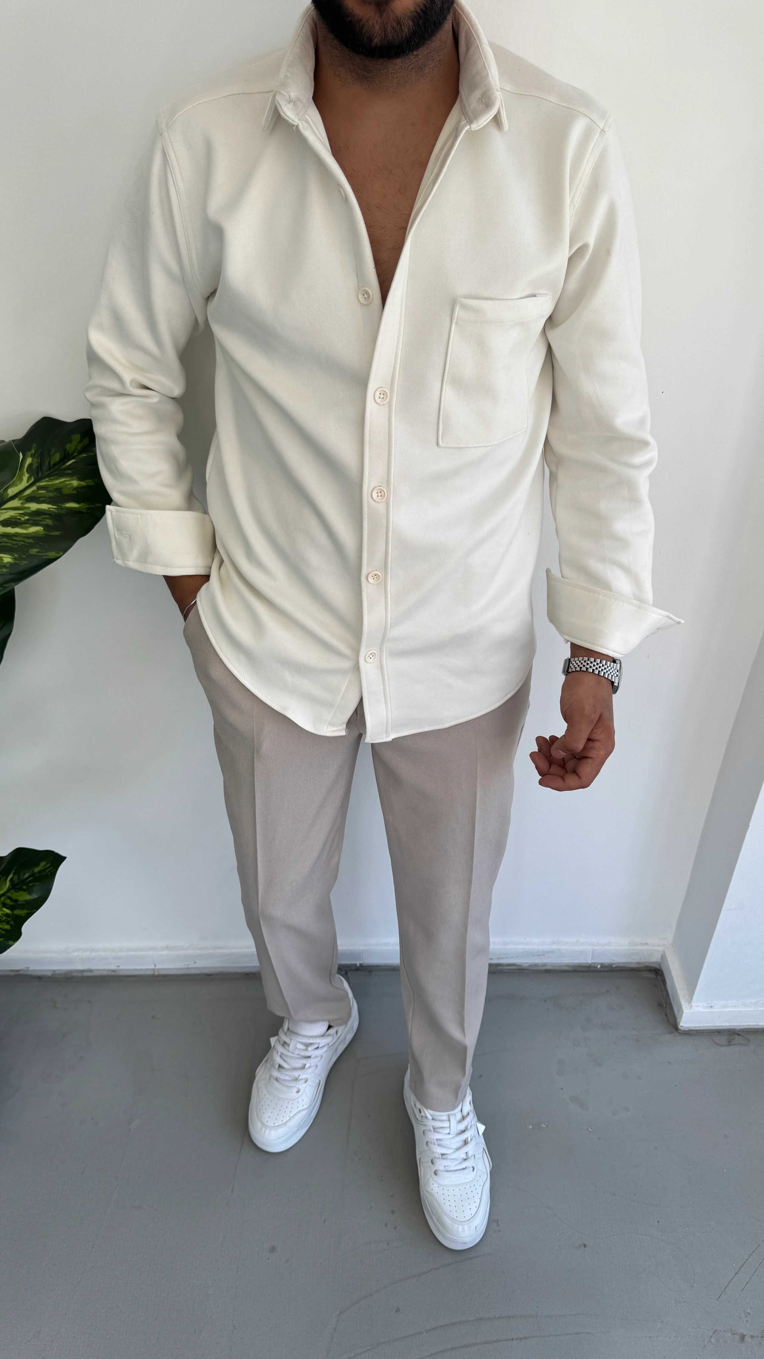 Nubuk Gömlek ( Cep Detay ) - Ekru