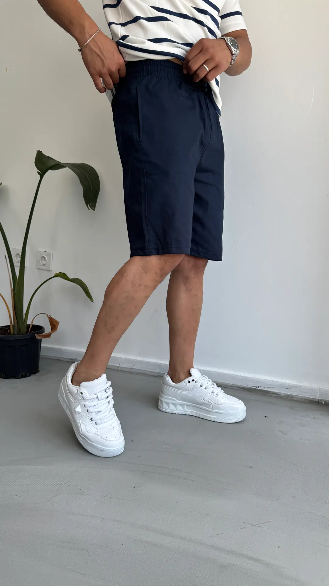 Ham Keten Şort - Lacivert