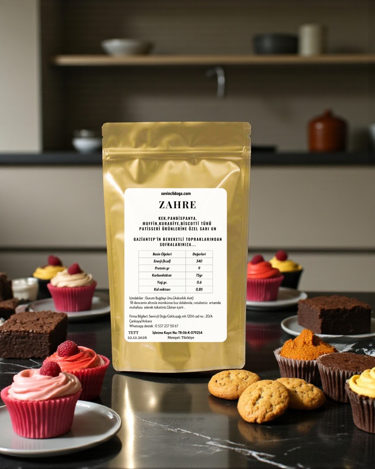 ZAHRE KEK, PANDİSPANYA ,MUFFİN, COKKİE VE KURABİYELERİNİZE ÖZEL SARI UN - 1 kg