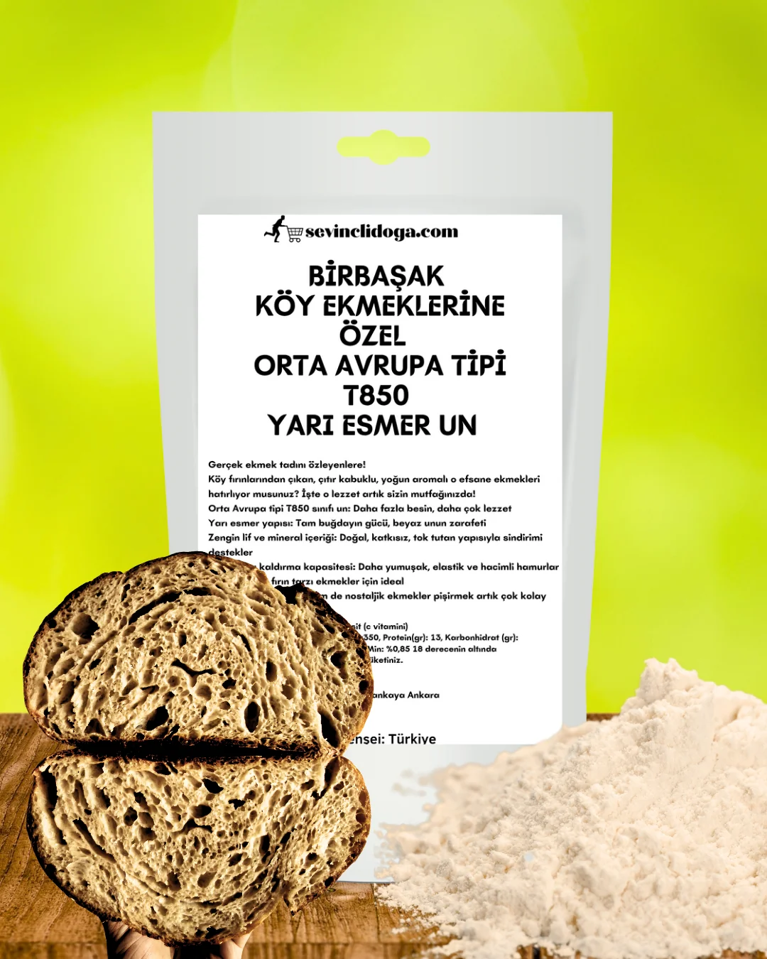 1 kg Birbaşak 
Köy Ekmeklerine Özel 
Orta Avrupa Tipi
T850 Yari Esmer Un 
