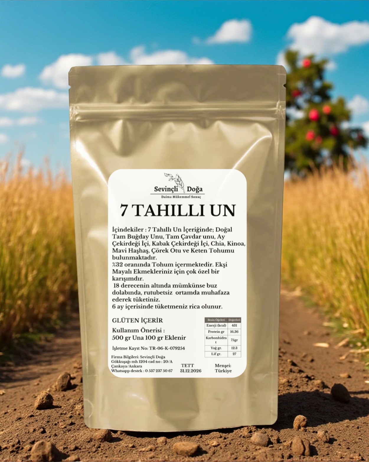 7 Tahıllı Özel Üretim  Tam Tahıllı Un  - 1 kg