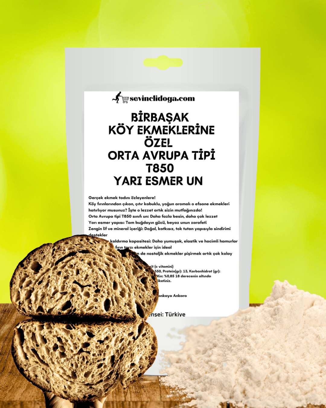 5 kg Birbaşak  Köy Ekmeklerine Özel  Orta Avrupa Tipi T850 Yari Esmer Un  