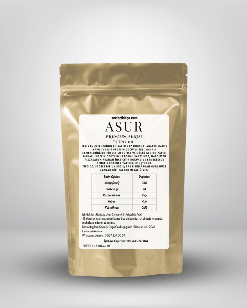 ASUR TİPO 00   iTALYAN TİPi PİZZALARINIZA ÖZEL AĞARTILMAMIŞ BEYAZ UN (PROTEİN %14 ) - 1 kg