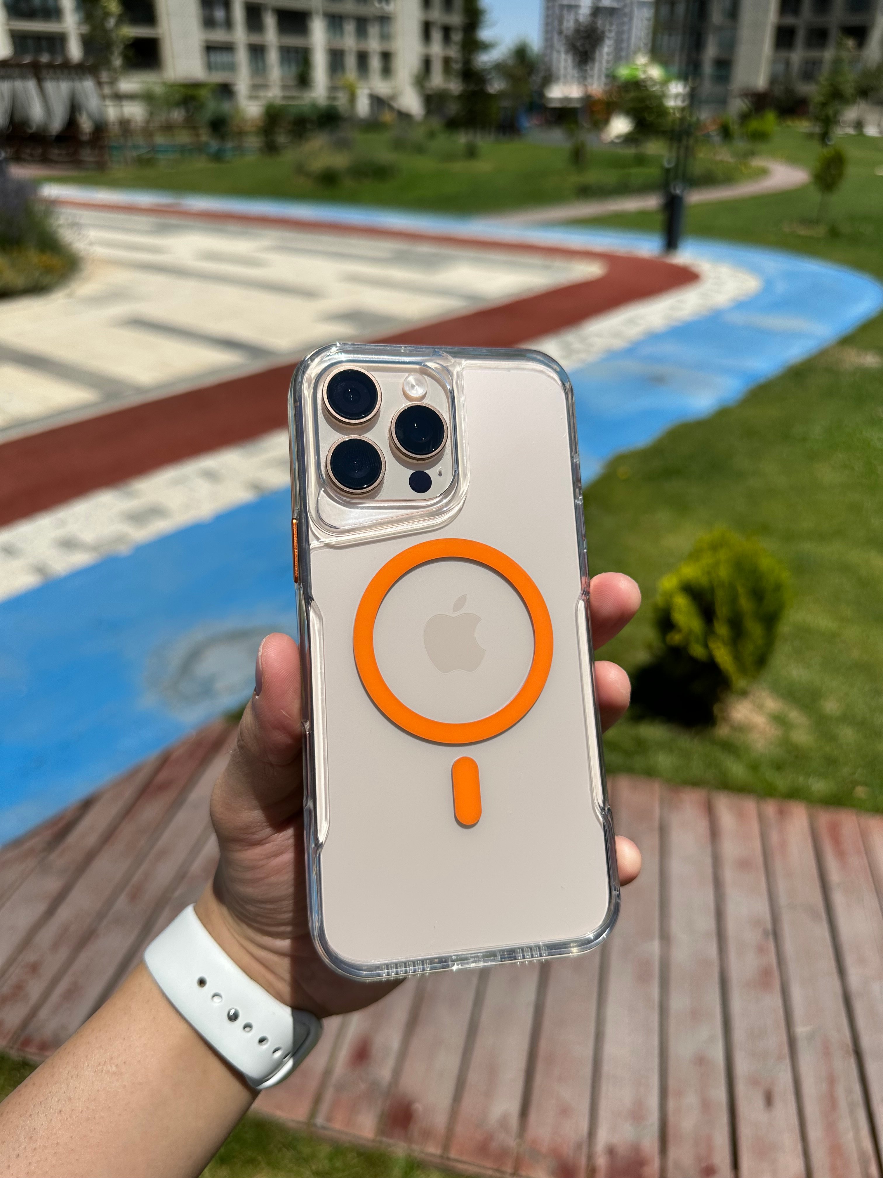 MagSafe Kamera Köşe Korumları iPhone Telefon Kılıfı - Turuncu