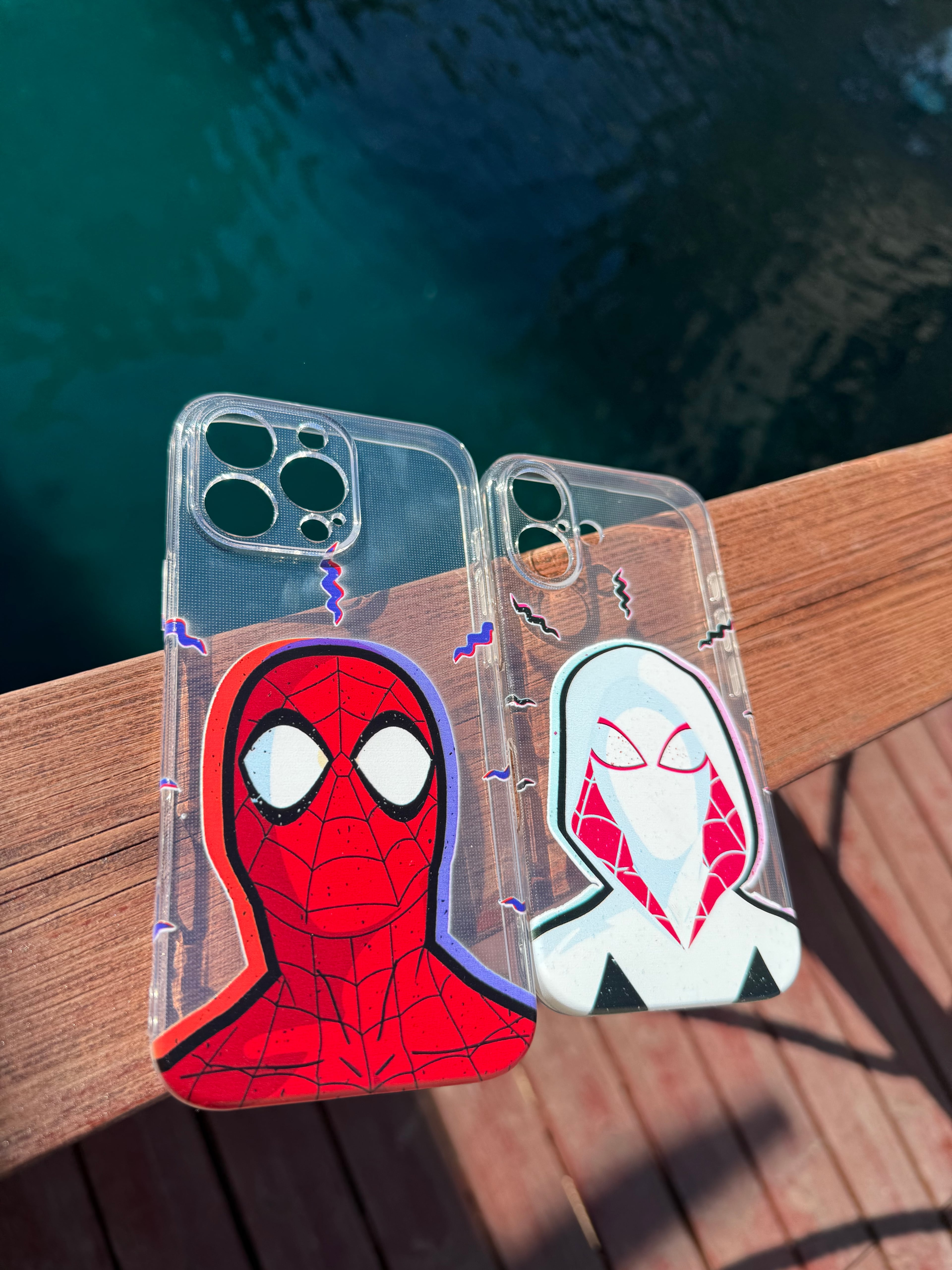 🕷️Spider-Verse Aşkı: Peter & Gwen İkili Şeffaf Telefon Kılıfları 