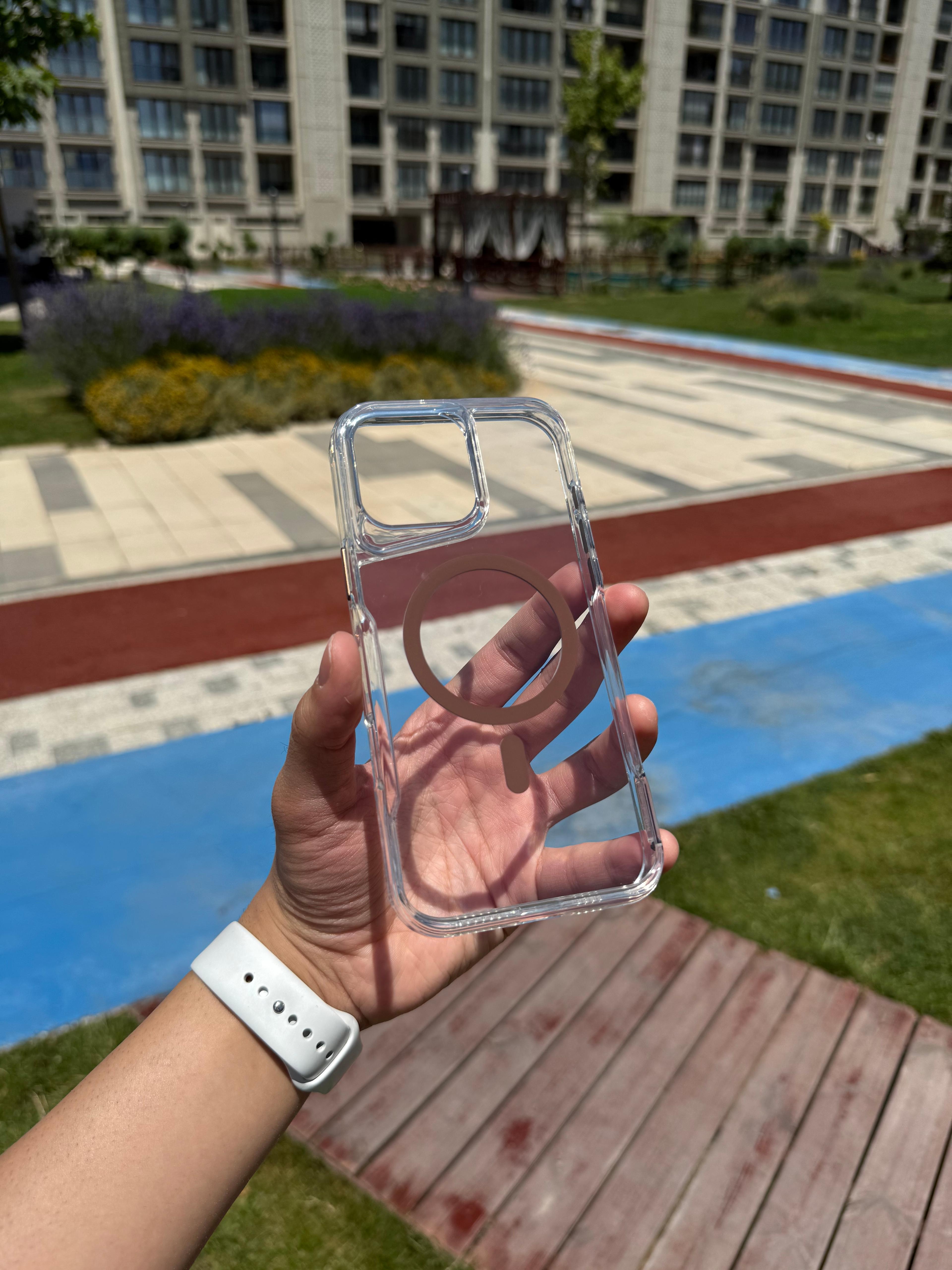 MagSafe Kamera Köşe Korumları iPhone Telefon Kılıfı - Kahverengi