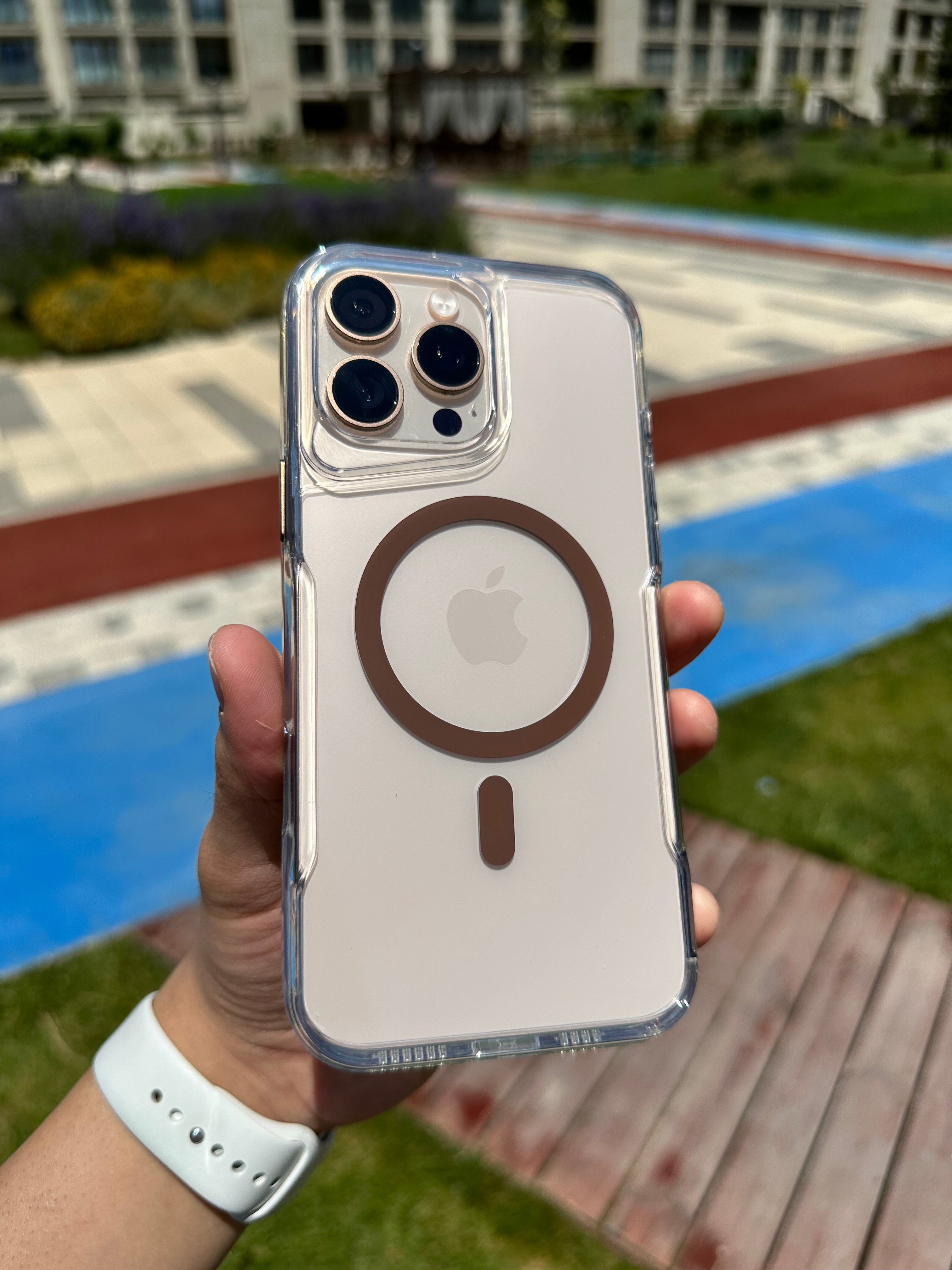 MagSafe Kamera Köşe Korumları iPhone Telefon Kılıfı - Kahverengi