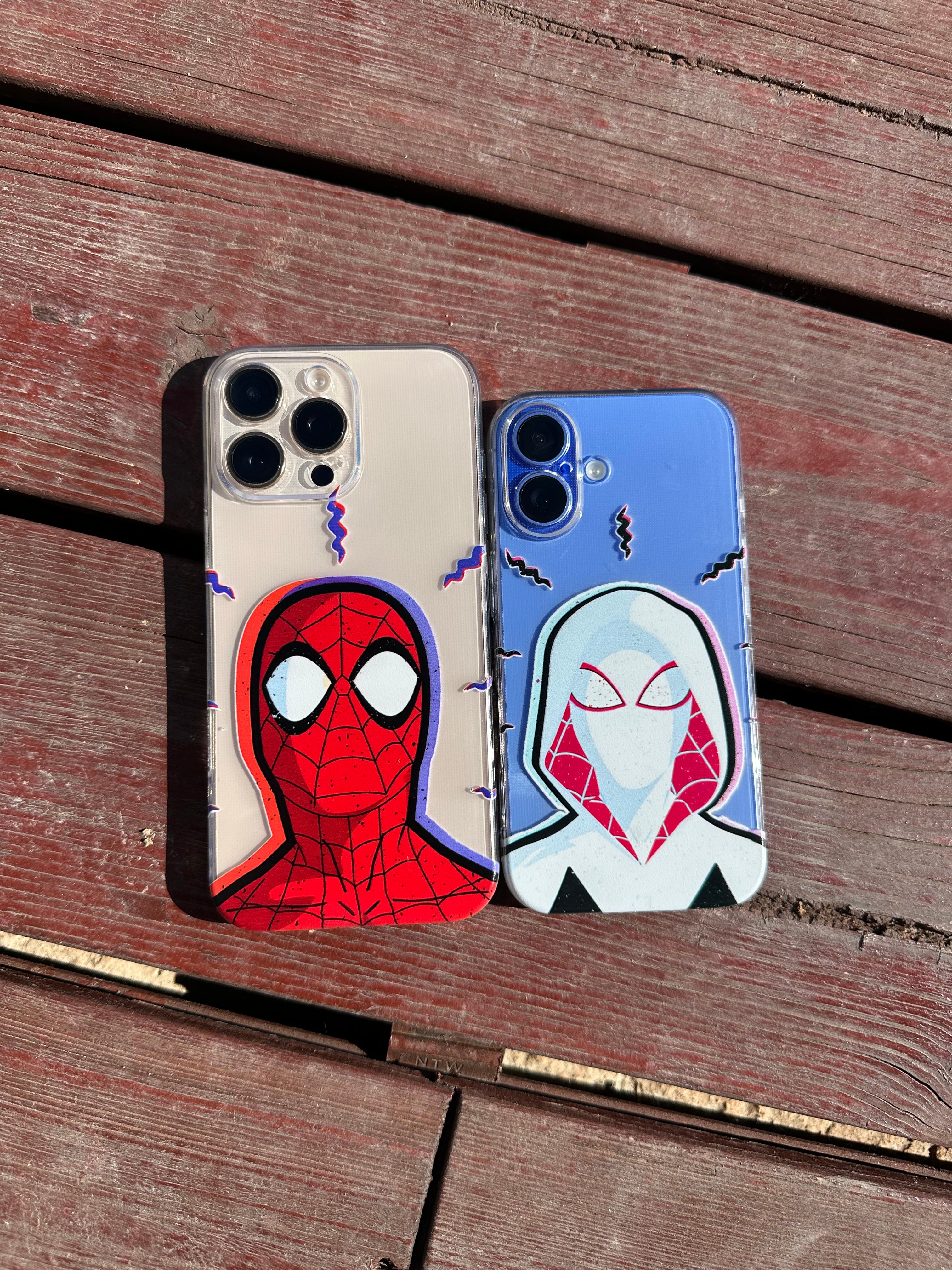 🕷️Spider-Verse Aşkı: Peter & Gwen İkili Şeffaf Telefon Kılıfları 