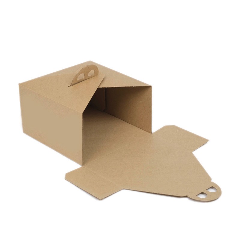 0 No Oluklu Kraft Renk Saplı Turta Kutusu 18.5x18.5x13.4 cm
