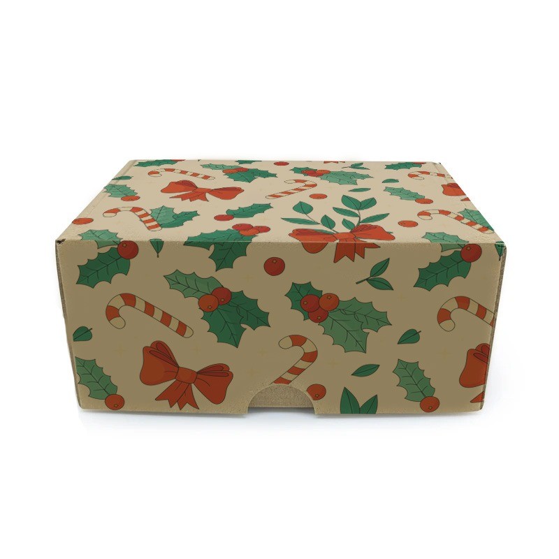 Yılbaşı Desenli E-Ticaret Kutusu 16x12x7.5 cm Geçmeli