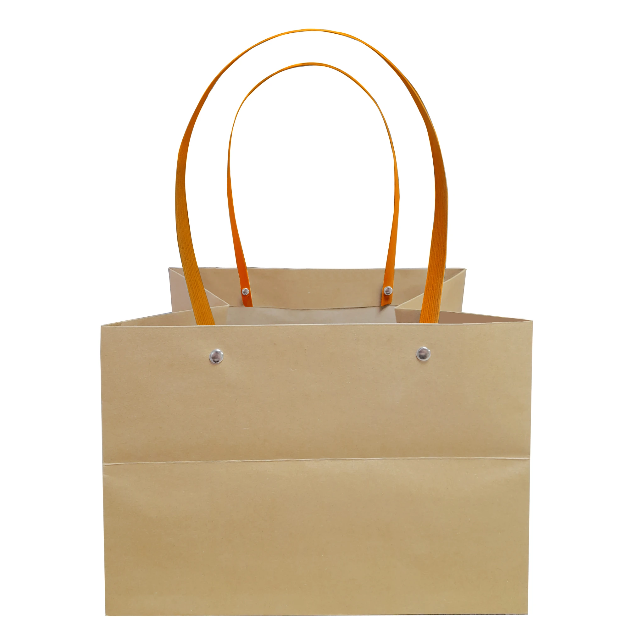 Turuncu Bambu Saplı Kraft Çanta 37x26x20 cm