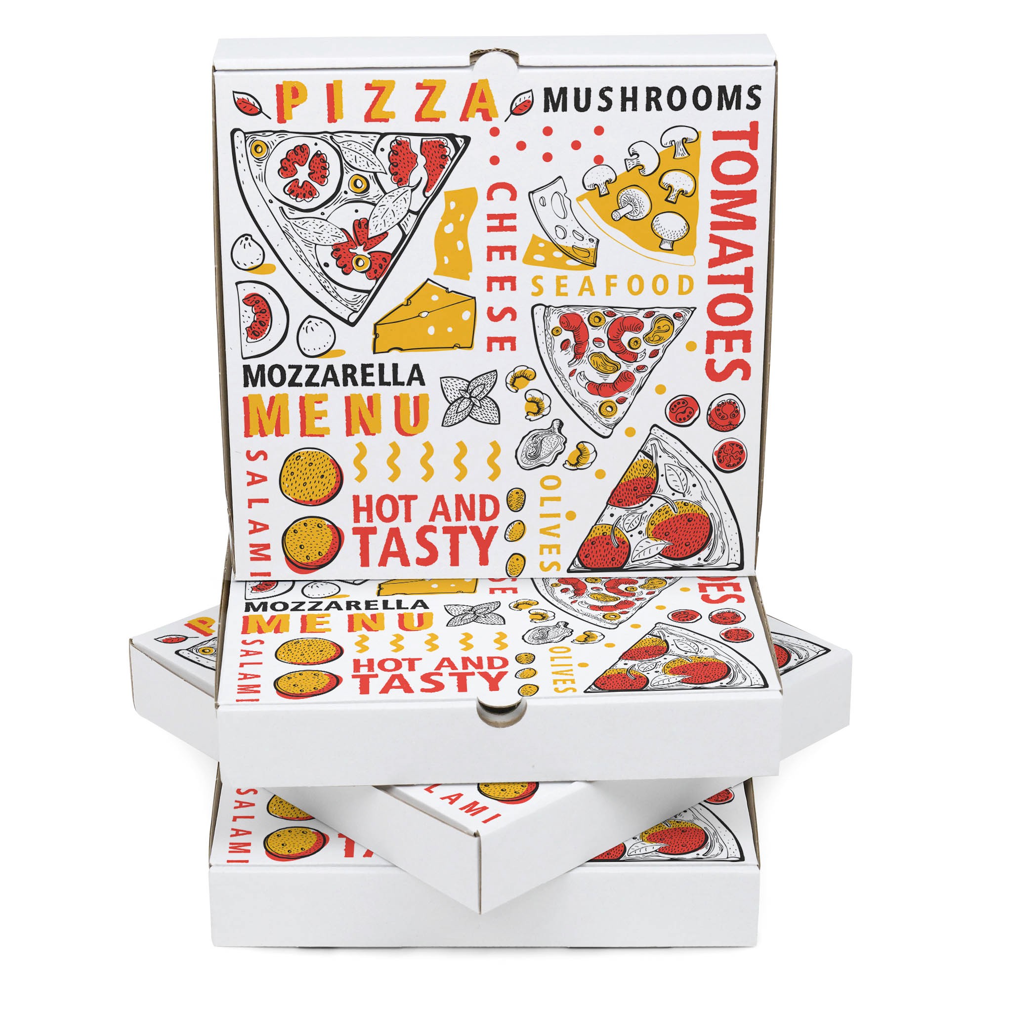 Baskılı Beyaz Pizza Kutusu 22x22x4 cm