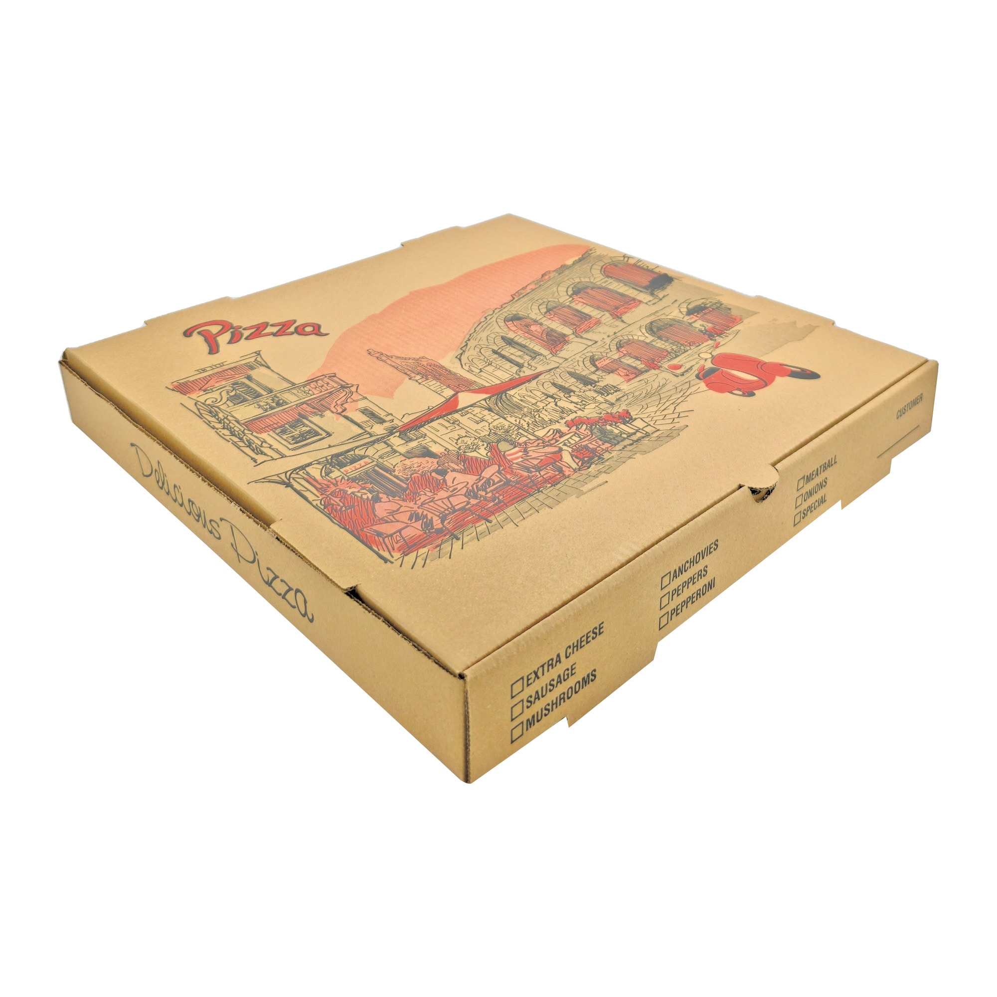 Pizza Kırmızı B Dalga 41x41x5 cm Pizza Kutusu