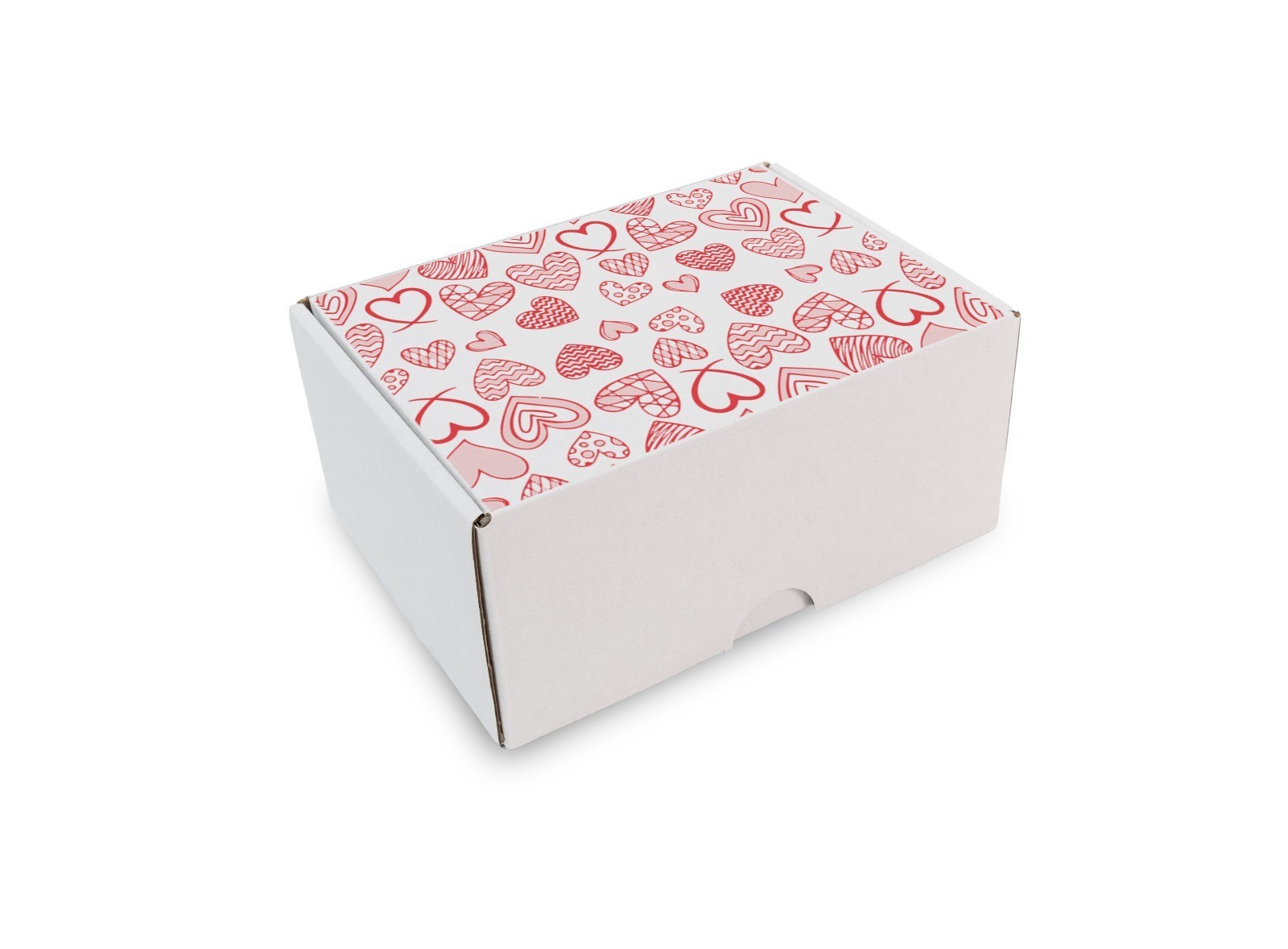 Sevgililer Günü Kalp Desenli Beyaz Geçmeli E-Ticaret Kutusu 17x12x7.5 cm