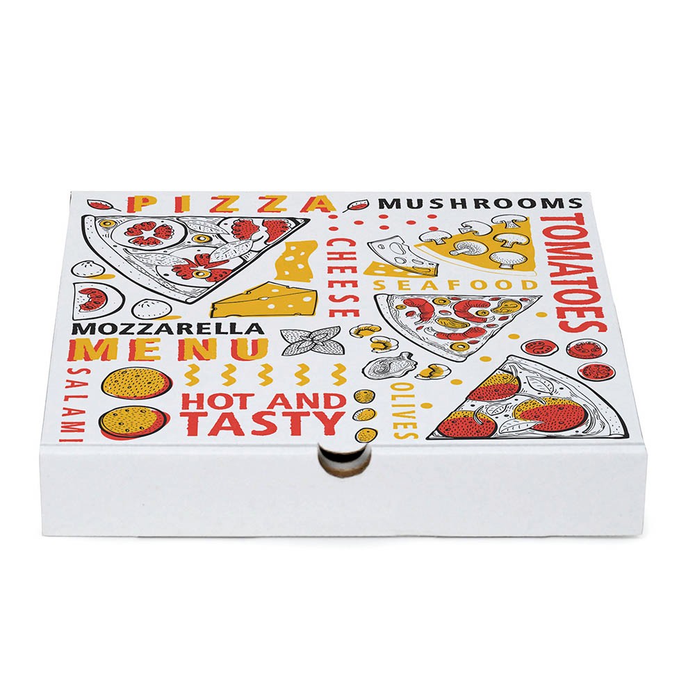 Baskılı Beyaz Pizza Kutusu 22x22x4 cm